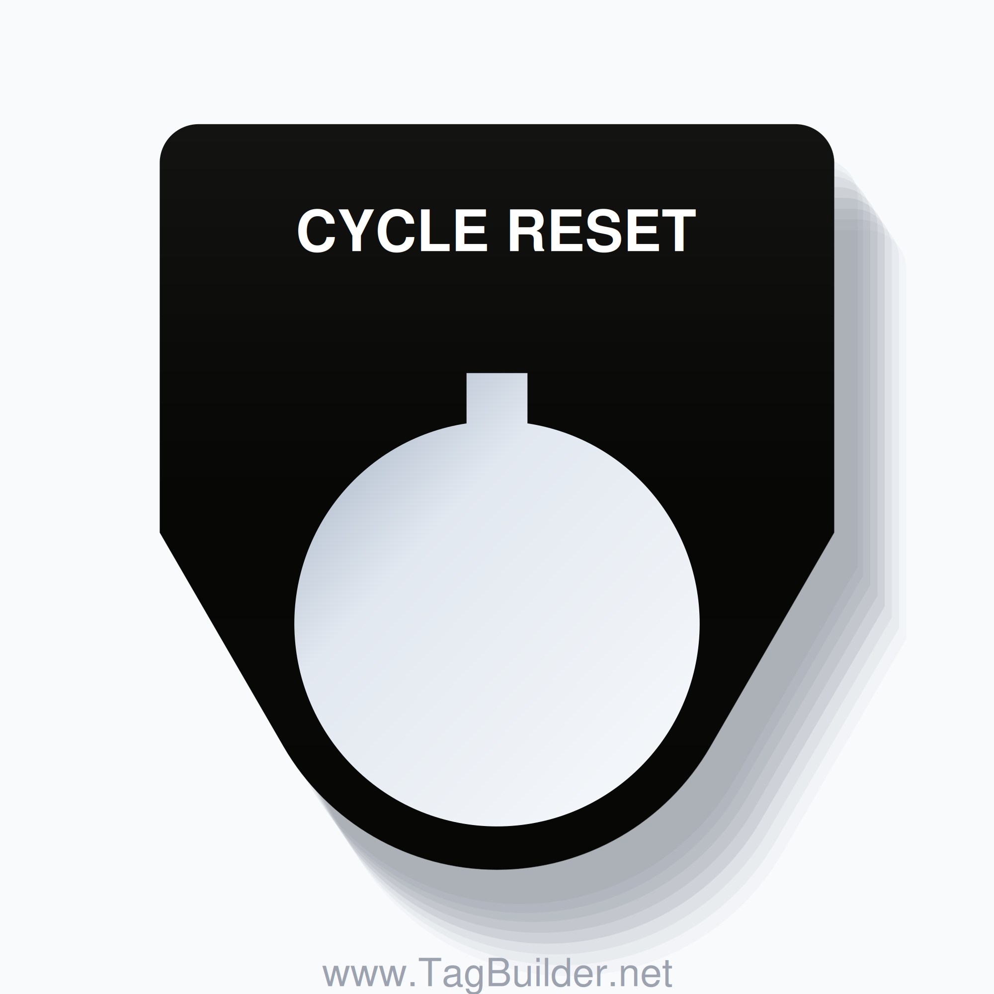 22mm Ring Tag – CYCLE RESET, Single-Line Traditional, Allen-Bradley Compatible, White on Black