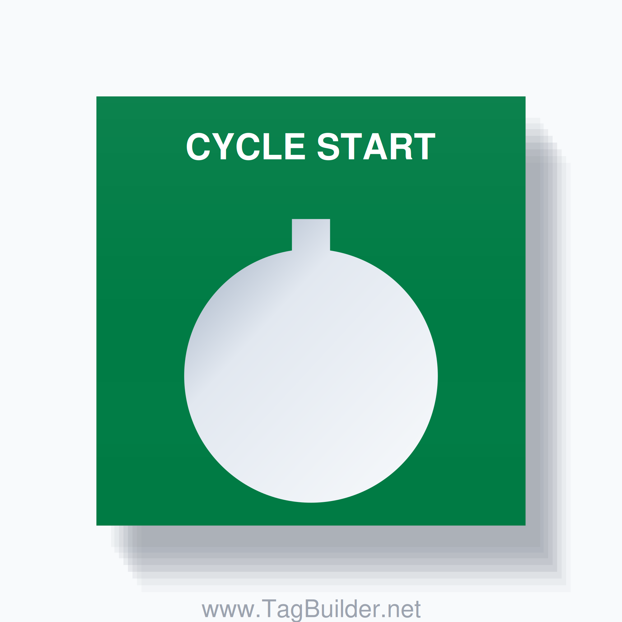 22mm Ring Tag – CYCLE START, Single-Line Square, Allen-Bradley Compatible, White on Green