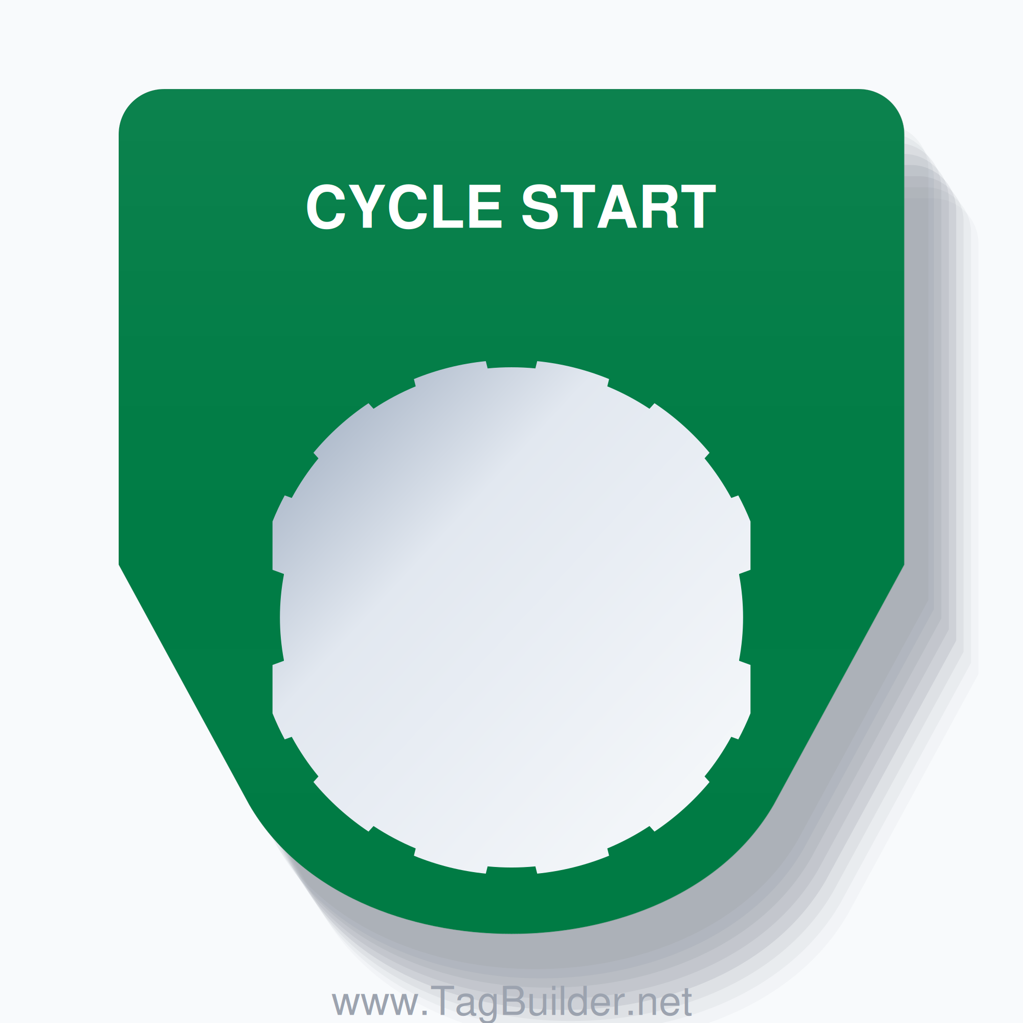 22mm Ring Tag – CYCLE START, Single-Line Traditional, Schneider Electric Compatible, White on Green