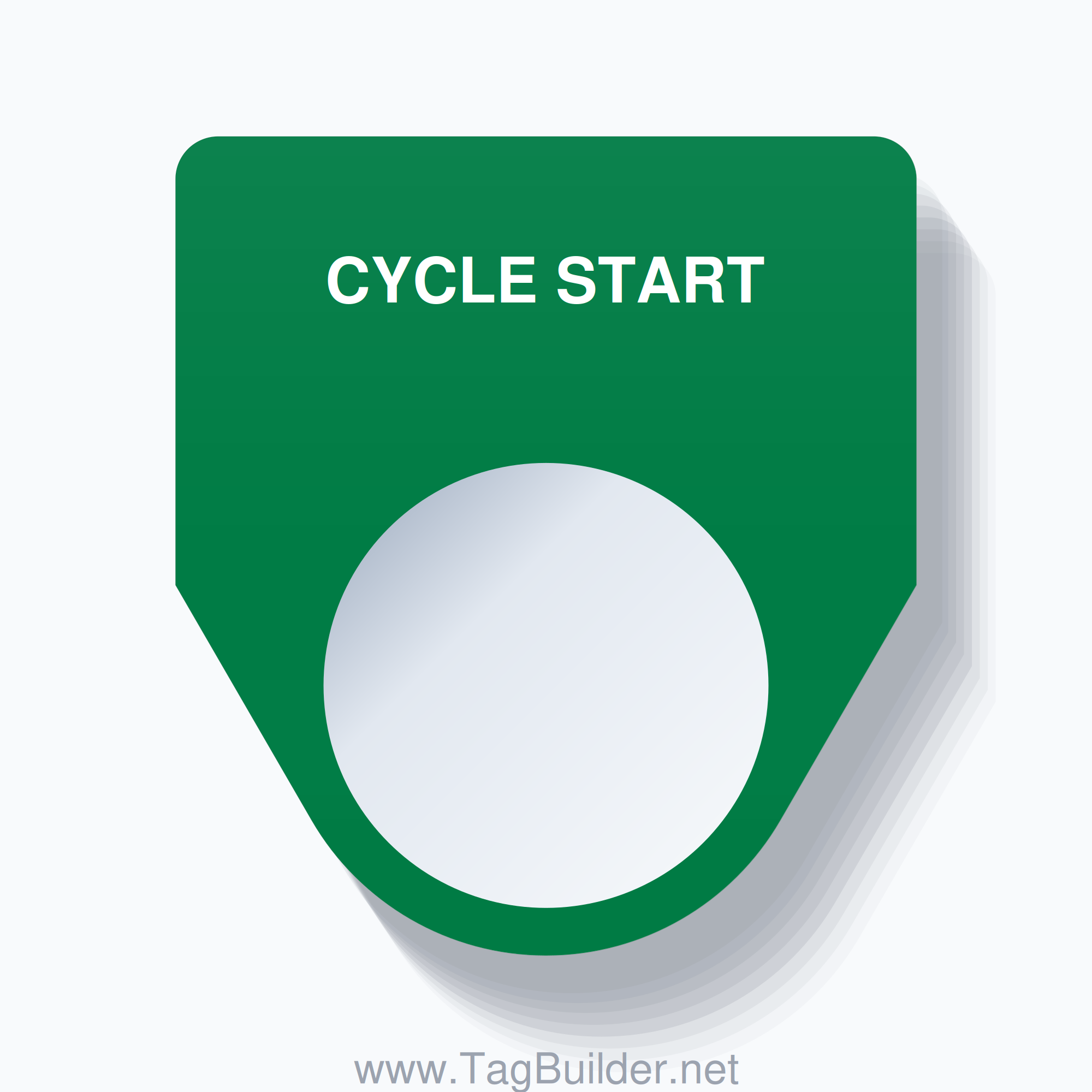 22mm Ring Tag – CYCLE START, Single-Line Traditional, White on Green