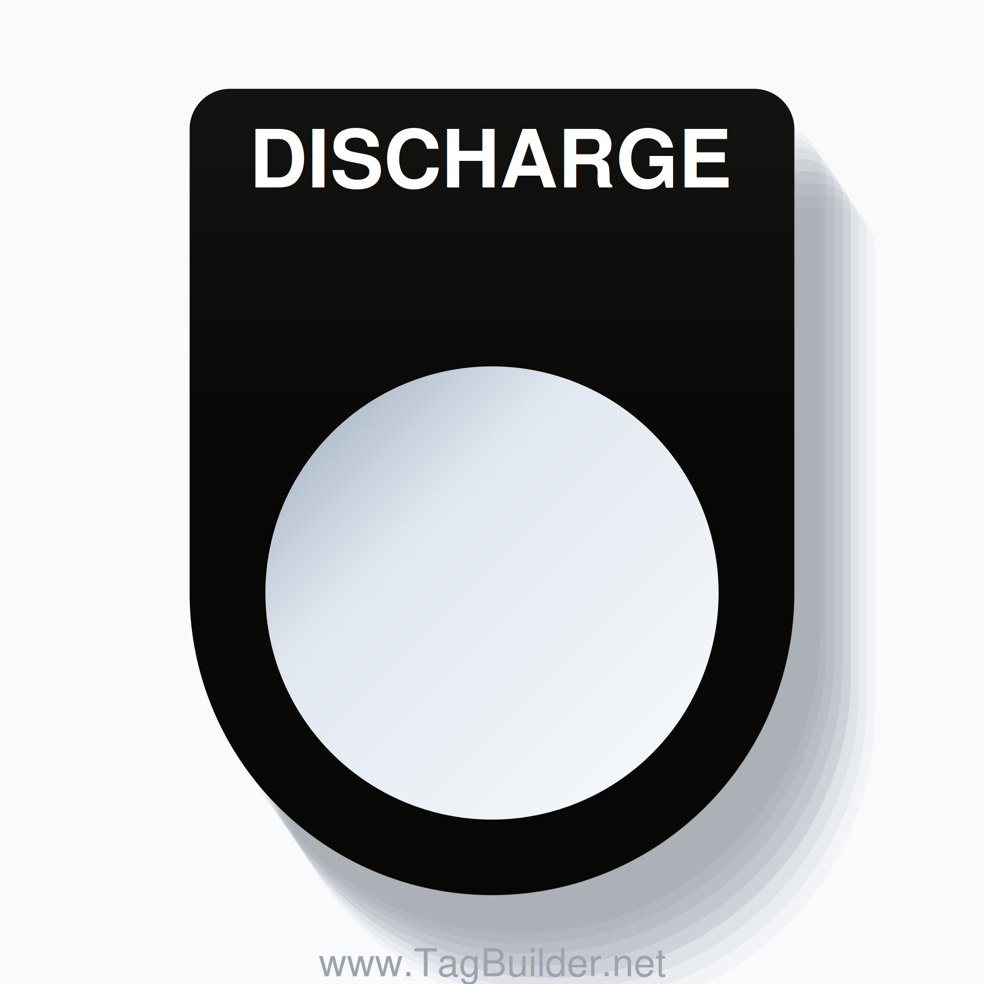 22mm Ring Tag – DISCHARGE, Single-Line Slim, White on Black