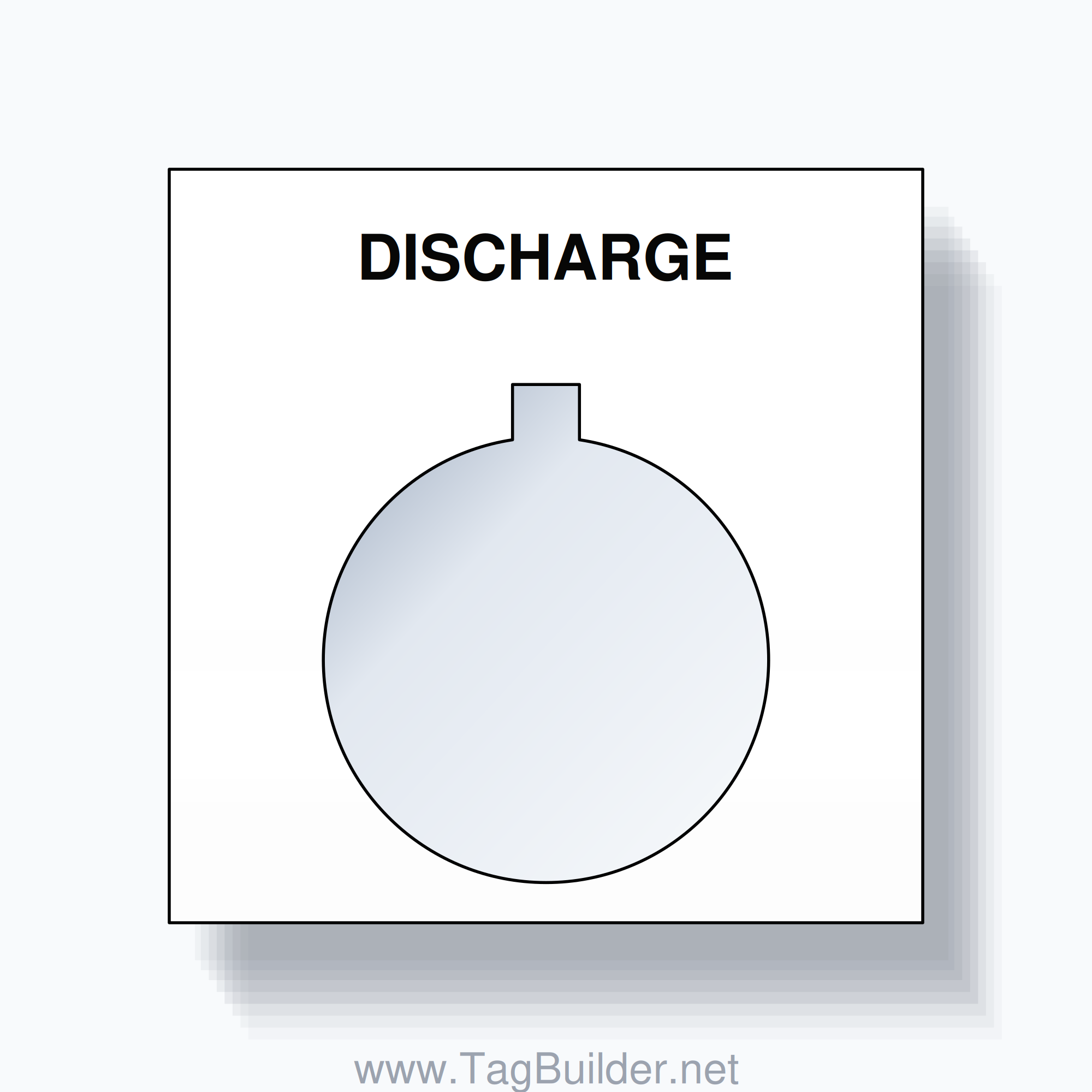 22mm Ring Tag – DISCHARGE, Single-Line Square, Allen-Bradley Compatible, Black on White