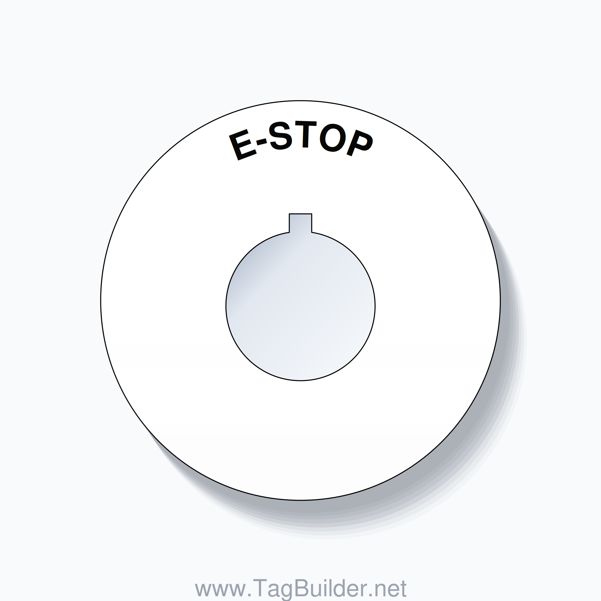 22mm Ring Tag – E-STOP, Single-Line 60mm Round, Allen-Bradley Compatible, Black on White