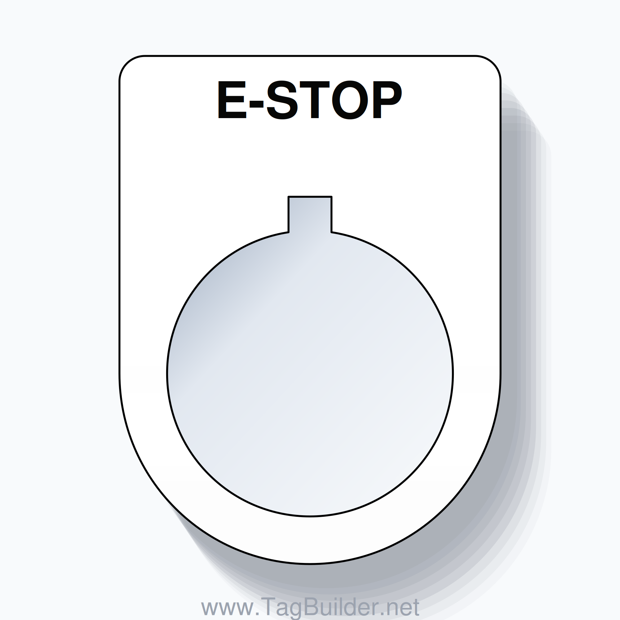 22mm Ring Tag – E-STOP, Single-Line Slim, Allen-Bradley Compatible, Black on White