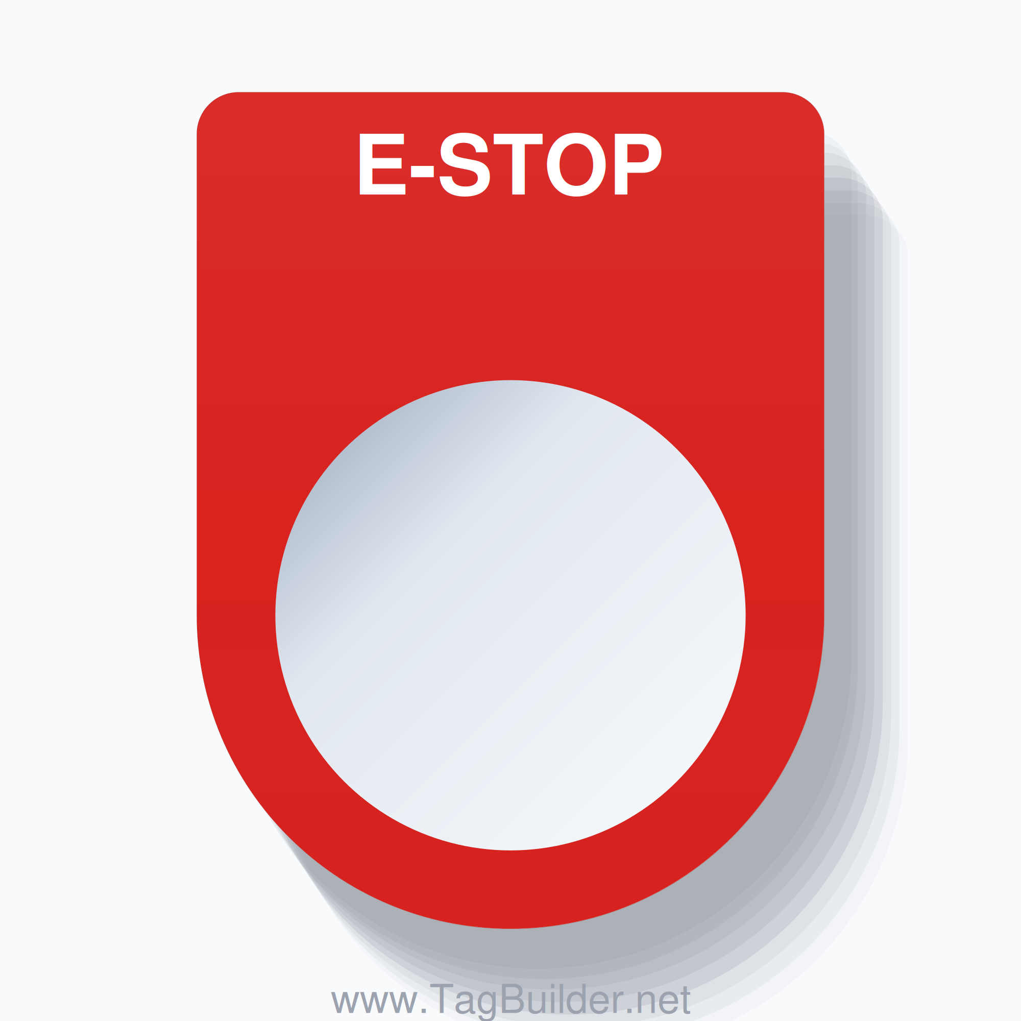22mm Ring Tag – E-STOP, Single-Line Slim, White on Red