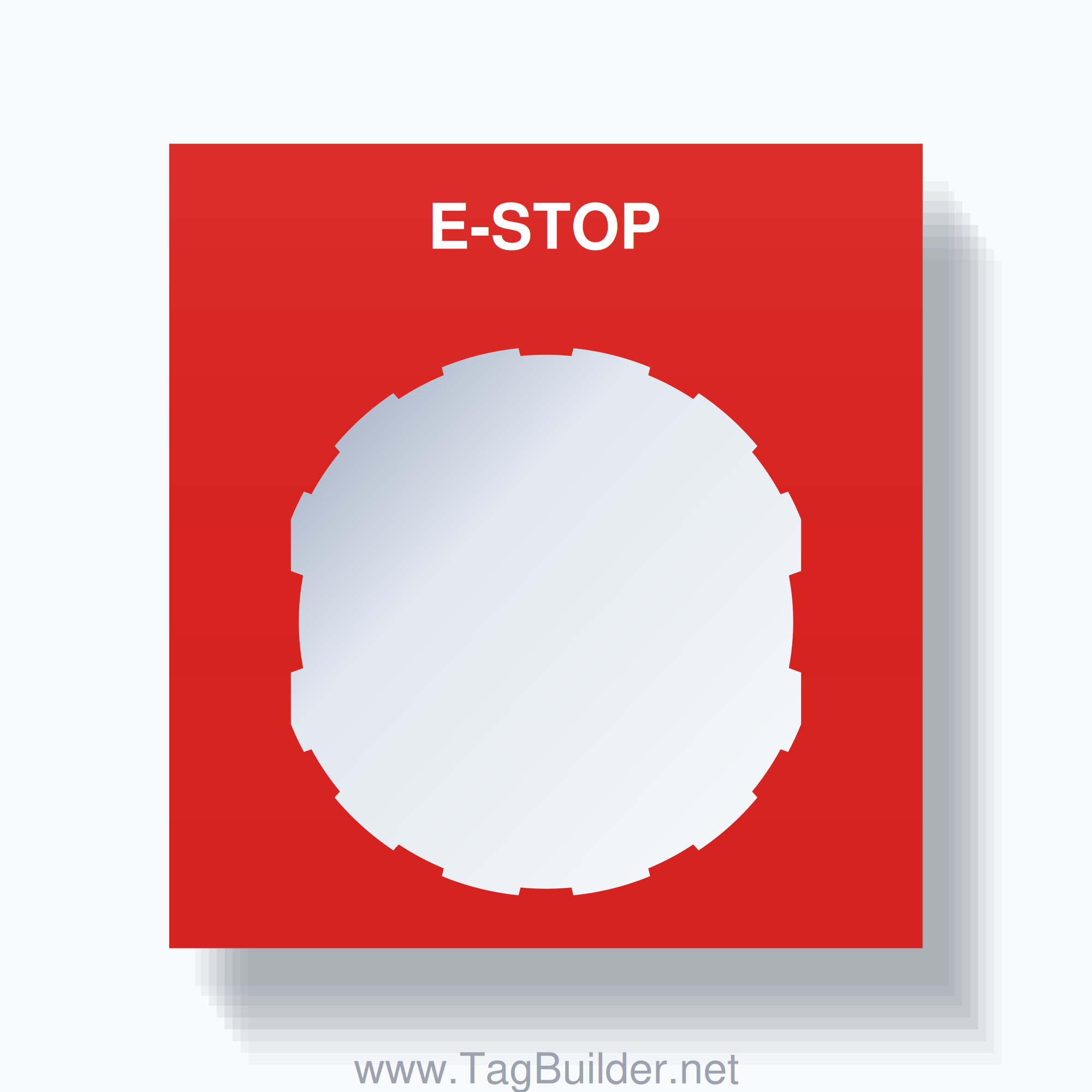 22mm Ring Tag – E-STOP, Single-Line Square, Schneider Electric Compatible, White on Red
