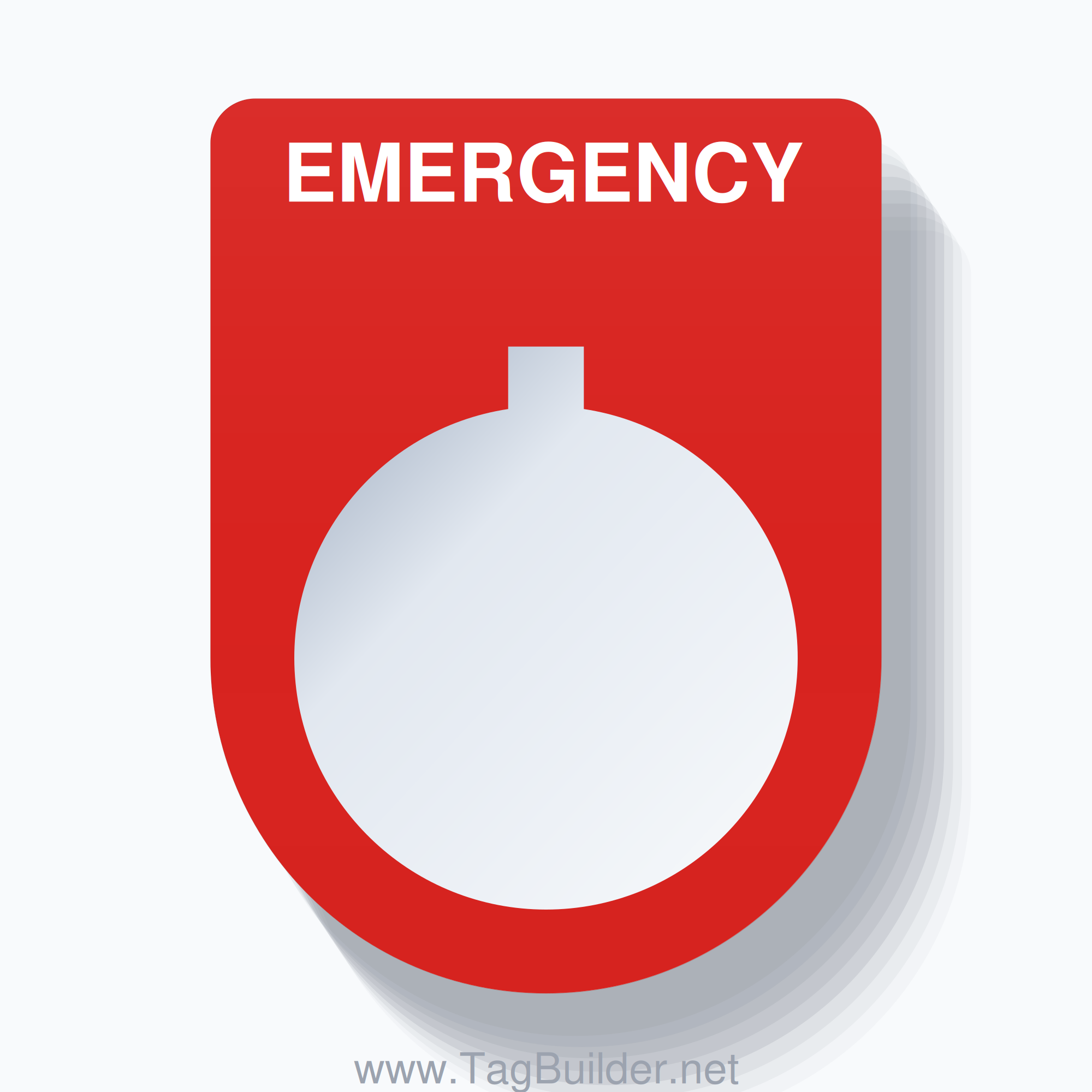 22mm Ring Tag – EMERGENCY, Single-Line Slim, Allen-Bradley Compatible, White on Red