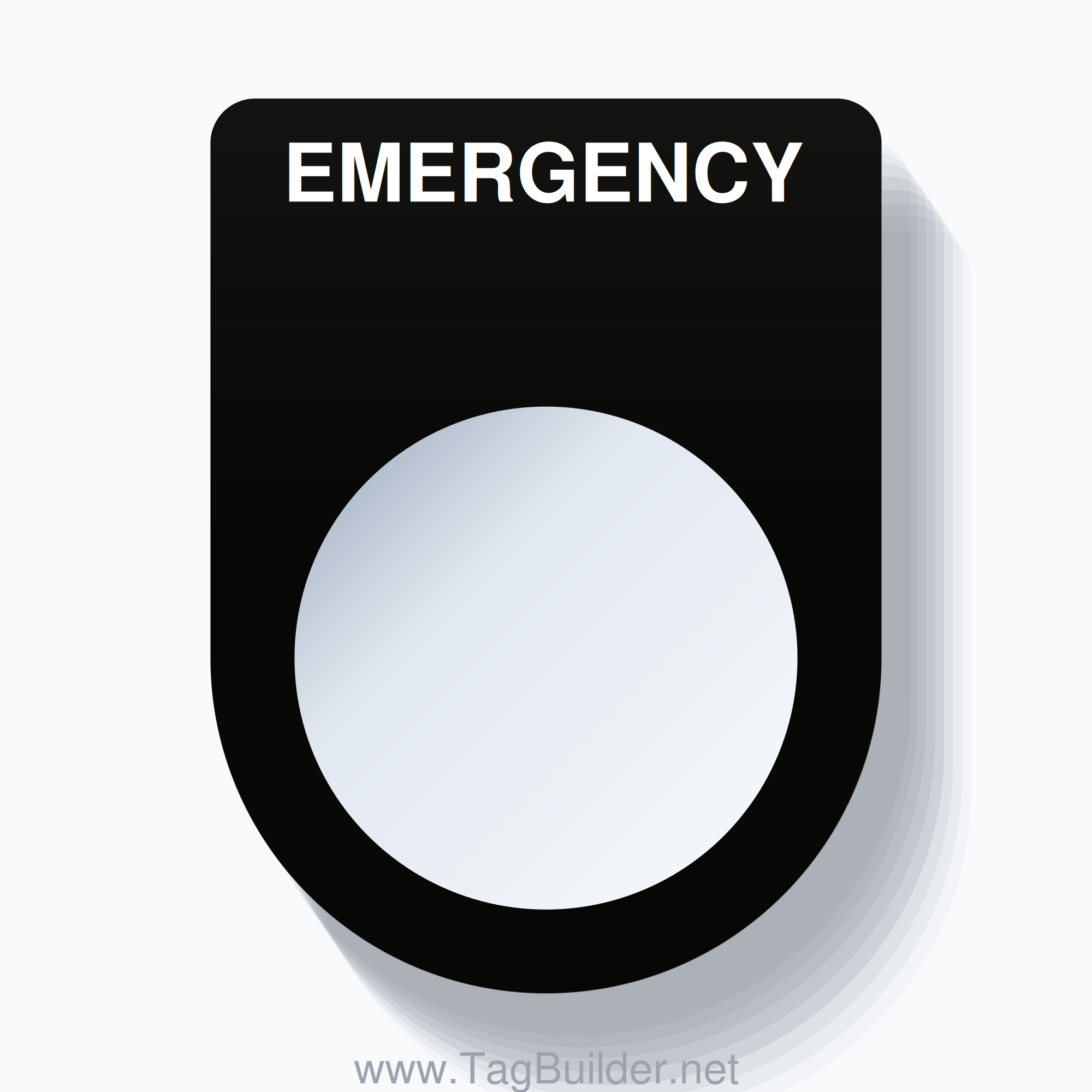 22mm Ring Tag – EMERGENCY, Single-Line Slim, White on Black
