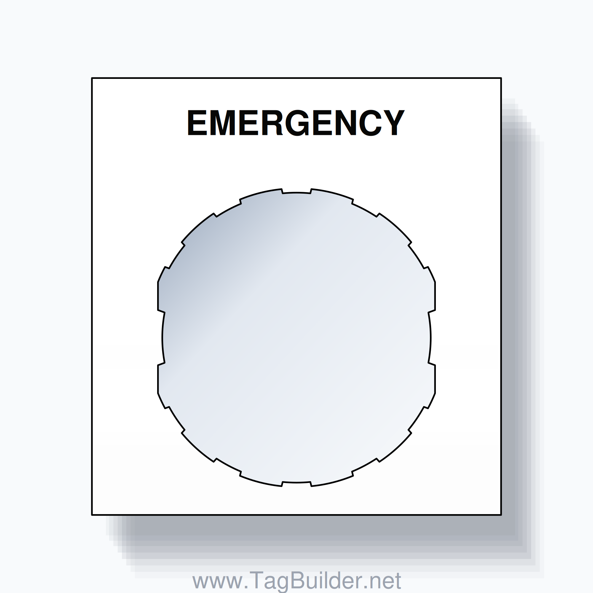 22mm Ring Tag – EMERGENCY, Single-Line Square, Schneider Electric Compatible, Black on White