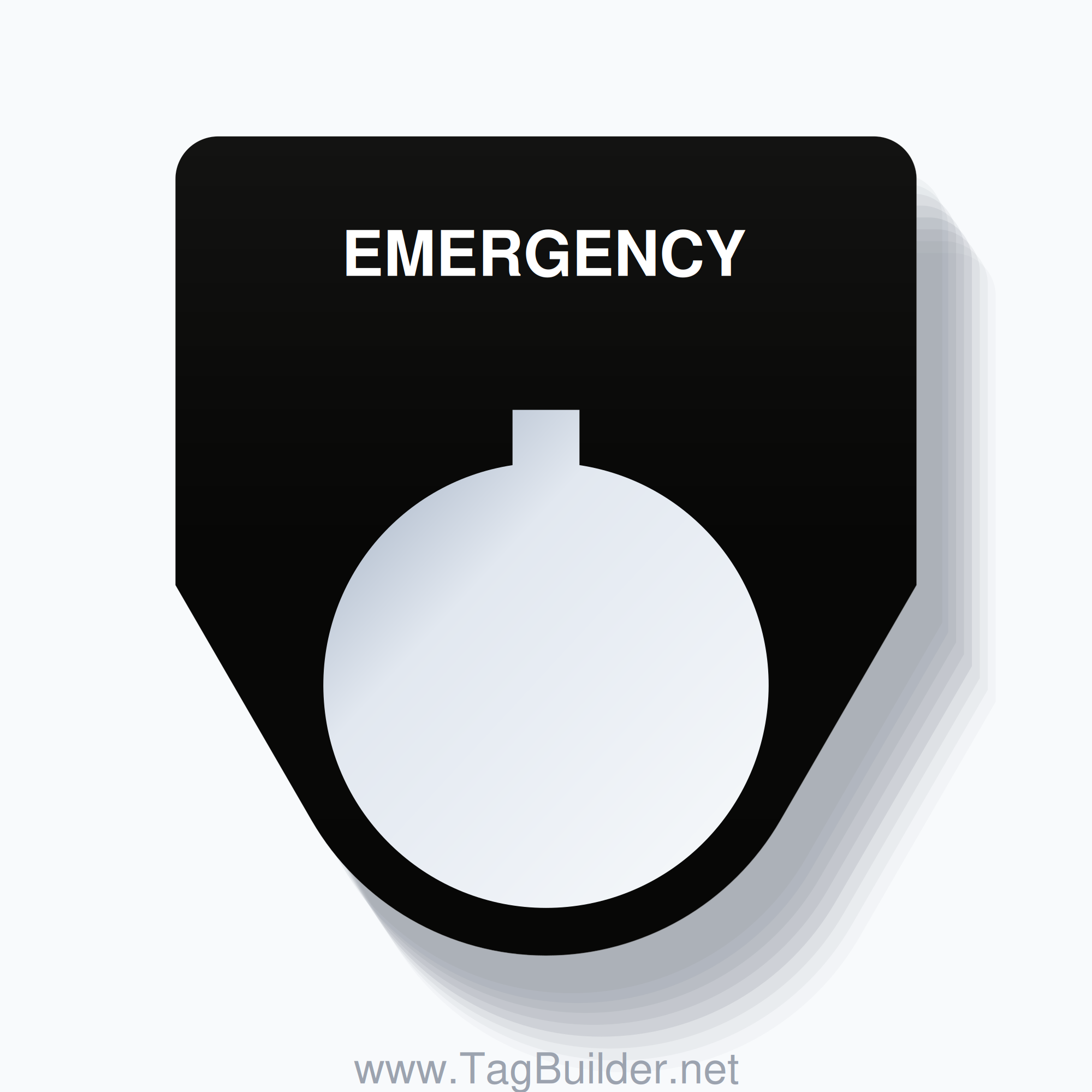 22mm Ring Tag – EMERGENCY, Single-Line Traditional, Allen-Bradley Compatible, White on Black
