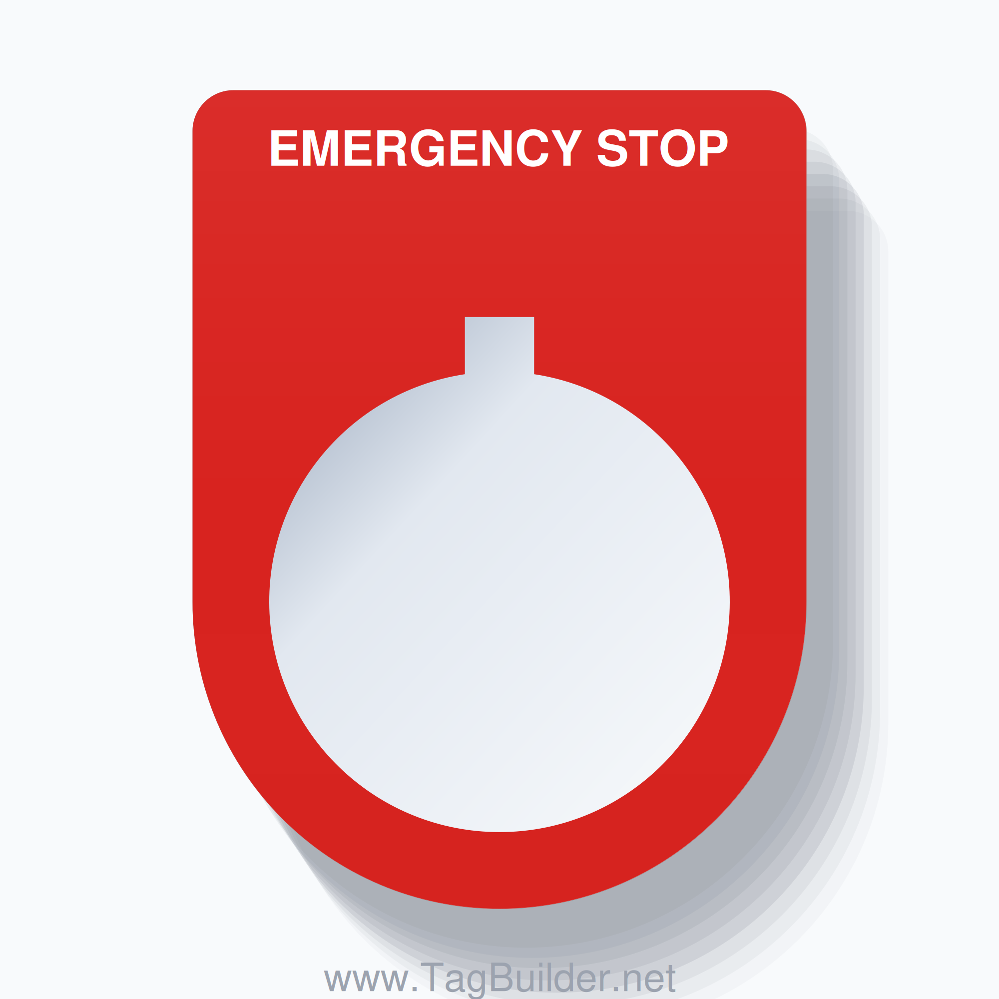 22mm Ring Tag – EMERGENCY STOP, Single-Line Slim, Allen-Bradley Compatible, White on Red
