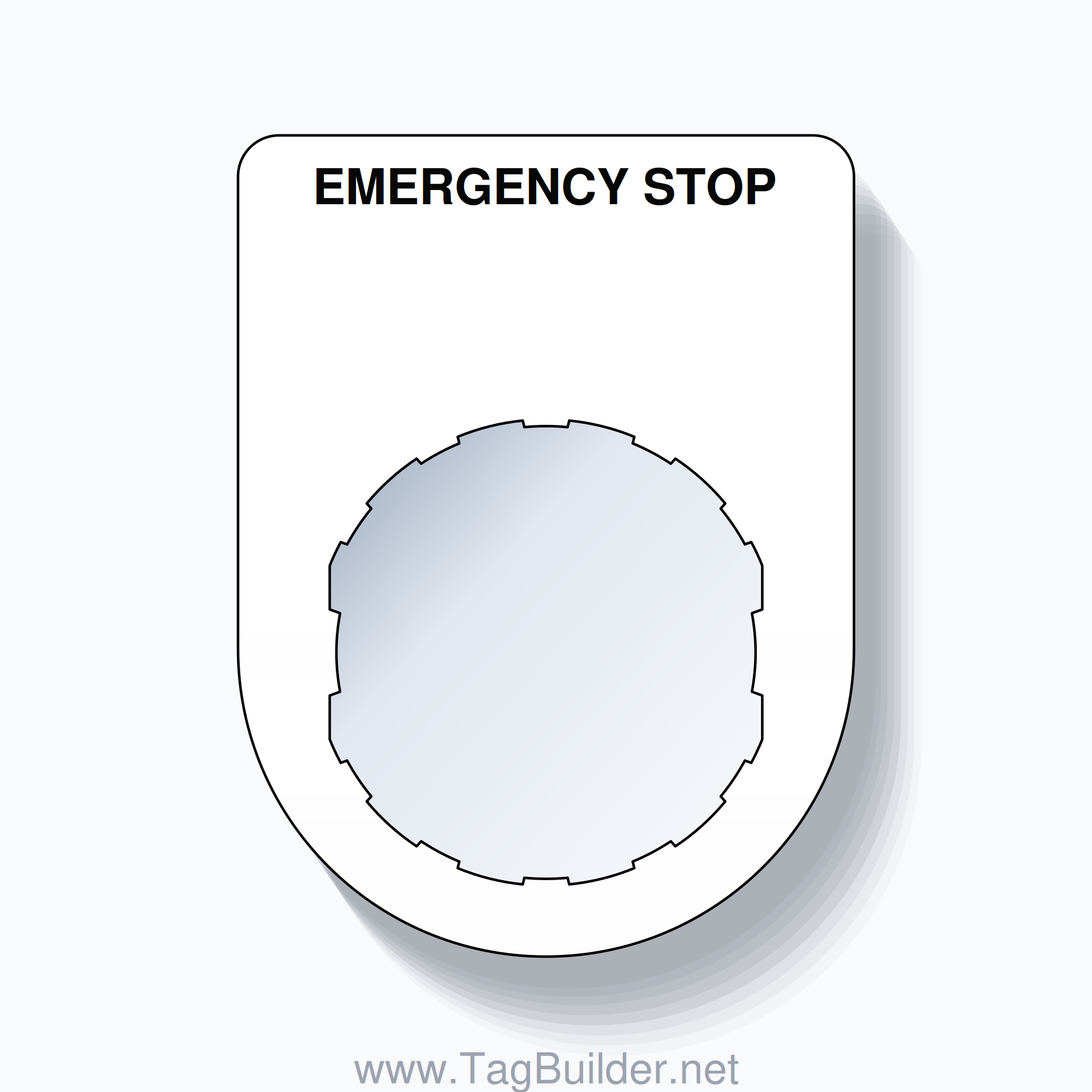 22mm Ring Tag – EMERGENCY STOP, Single-Line Slim, Schneider Electric Compatible, Black on White