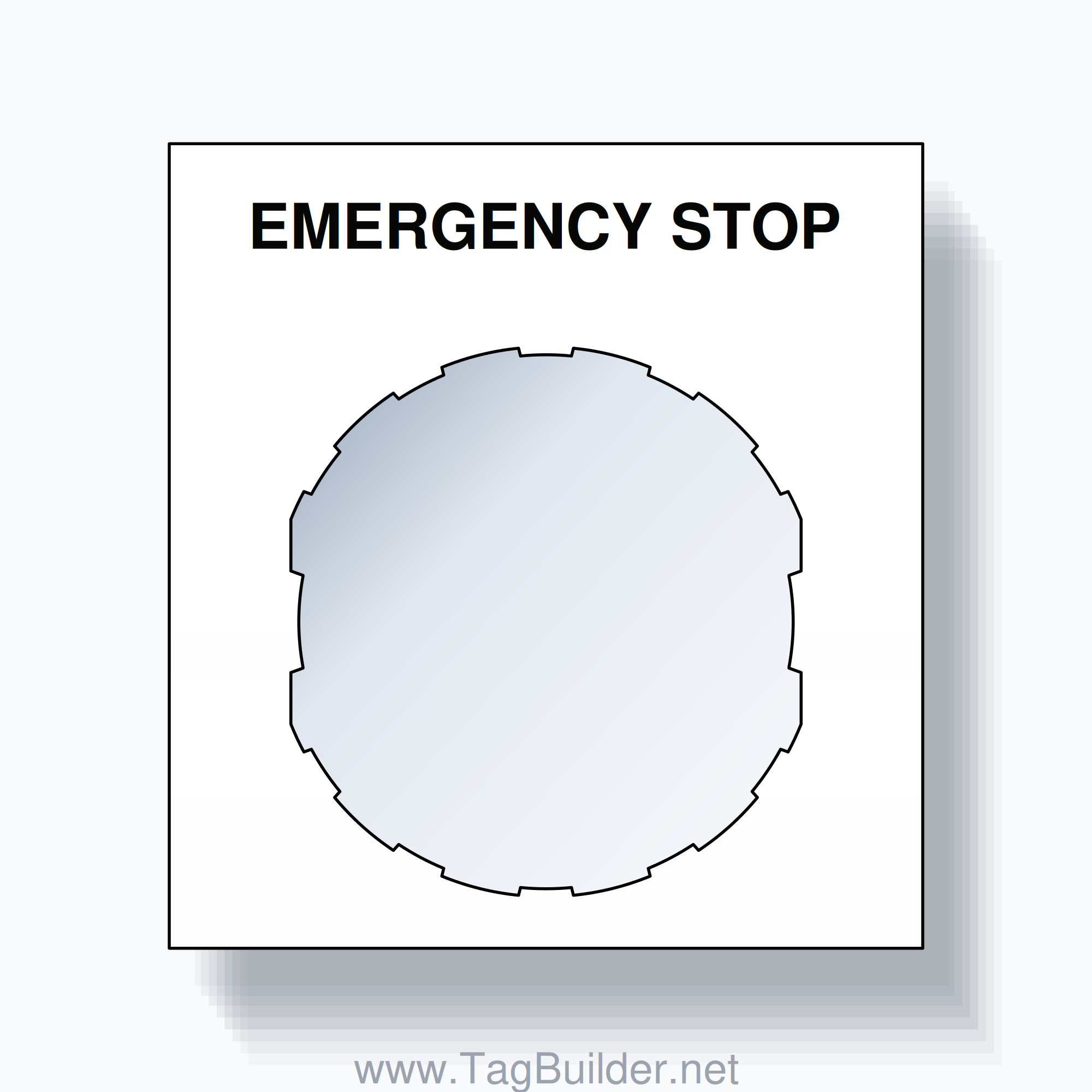 22mm Ring Tag – EMERGENCY STOP, Single-Line Square, Schneider Electric Compatible, Black on White