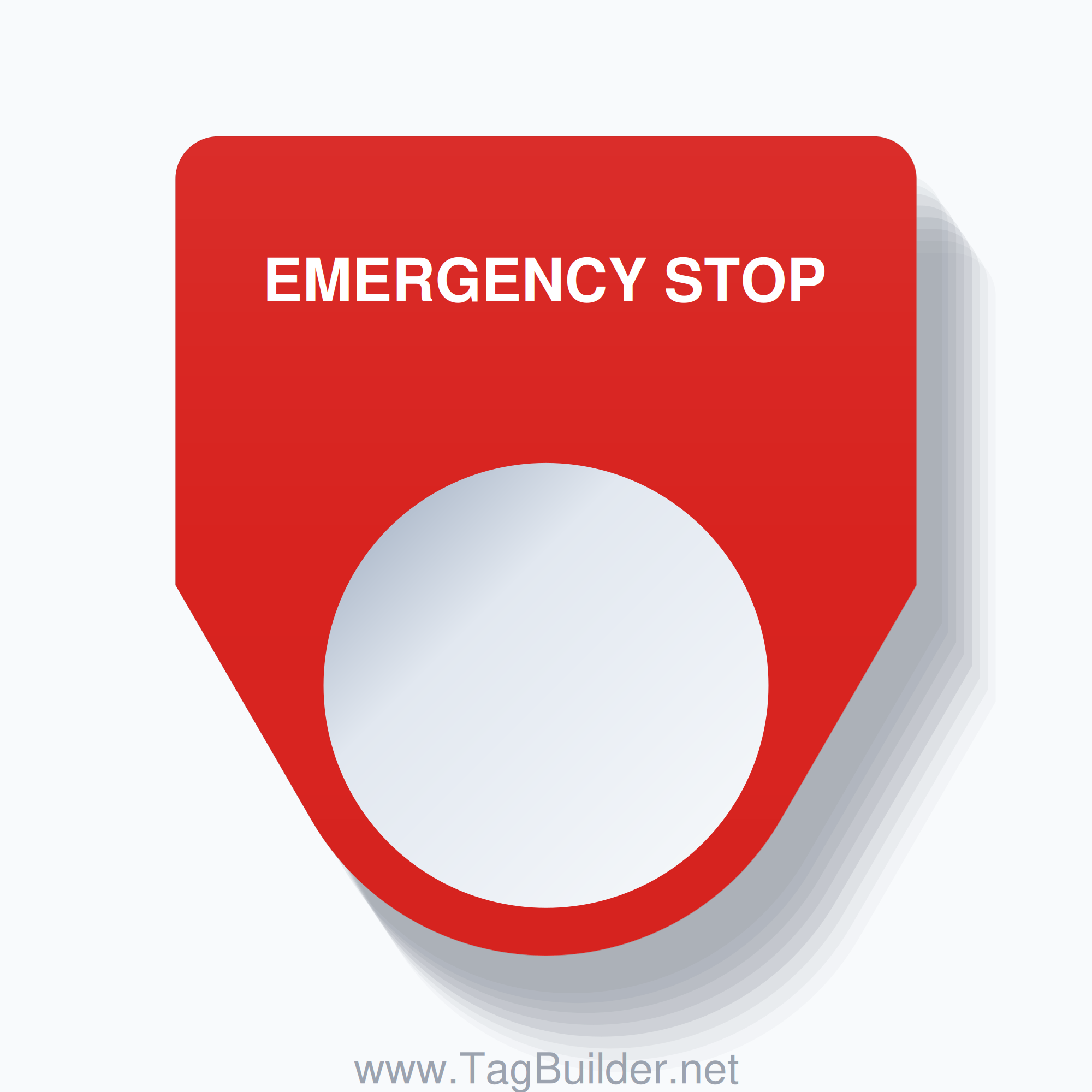 22mm Ring Tag – EMERGENCY STOP, Single-Line Traditional, White on Red