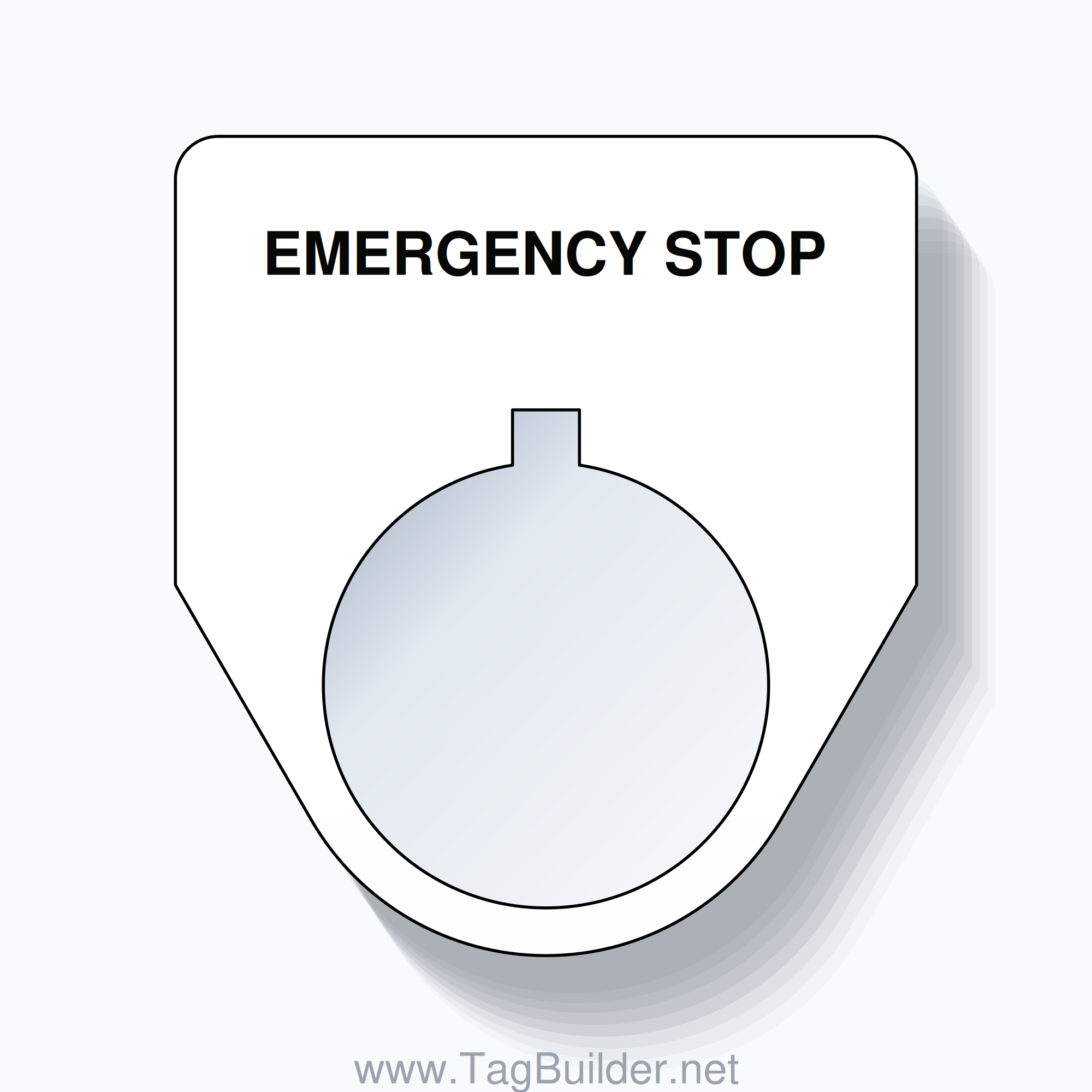 22mm Ring Tag – EMERGENCY STOP, Single-Line Traditional, Allen-Bradley Compatible, Black on White
