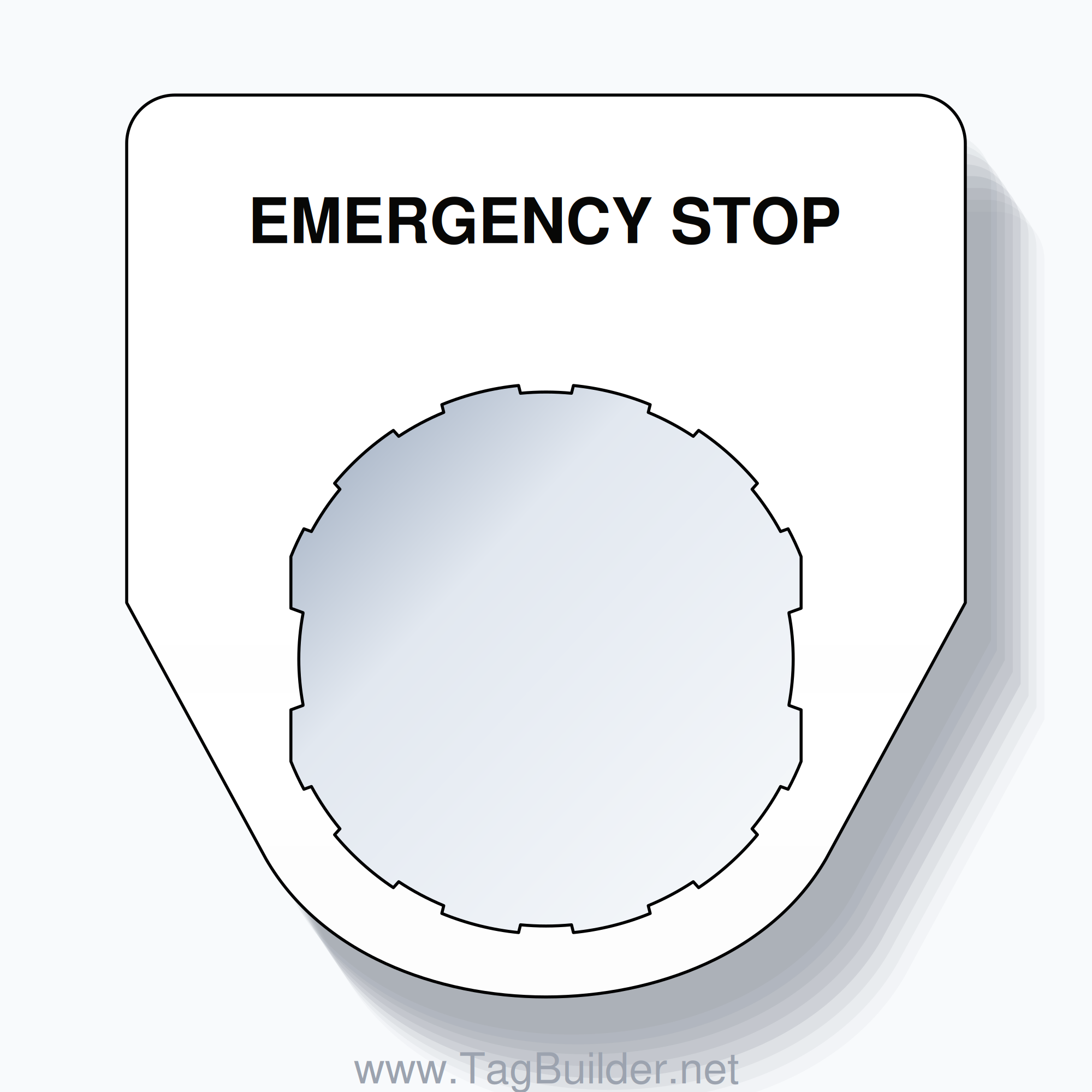 22mm Ring Tag – EMERGENCY STOP, Single-Line Traditional, Schneider Electric Compatible, Black on White