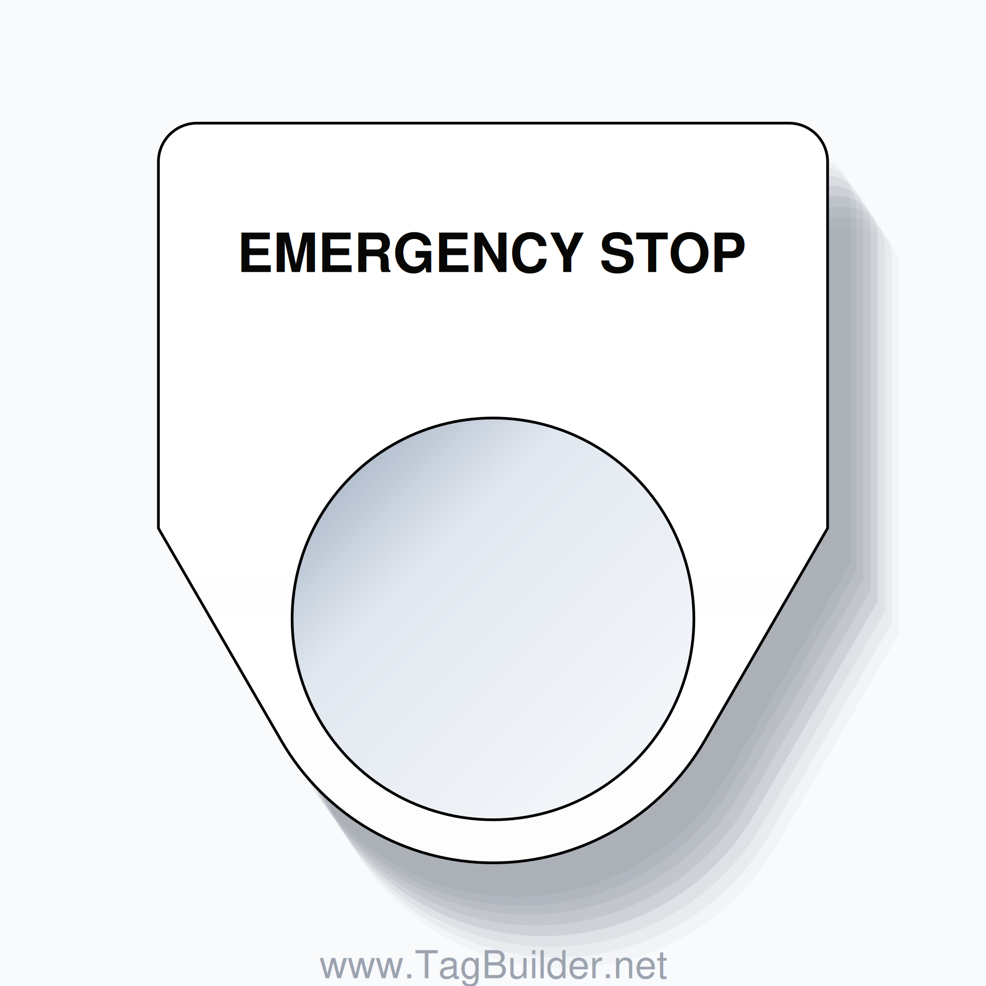 22mm Ring Tag – EMERGENCY STOP, Single-Line Traditional, Black on White