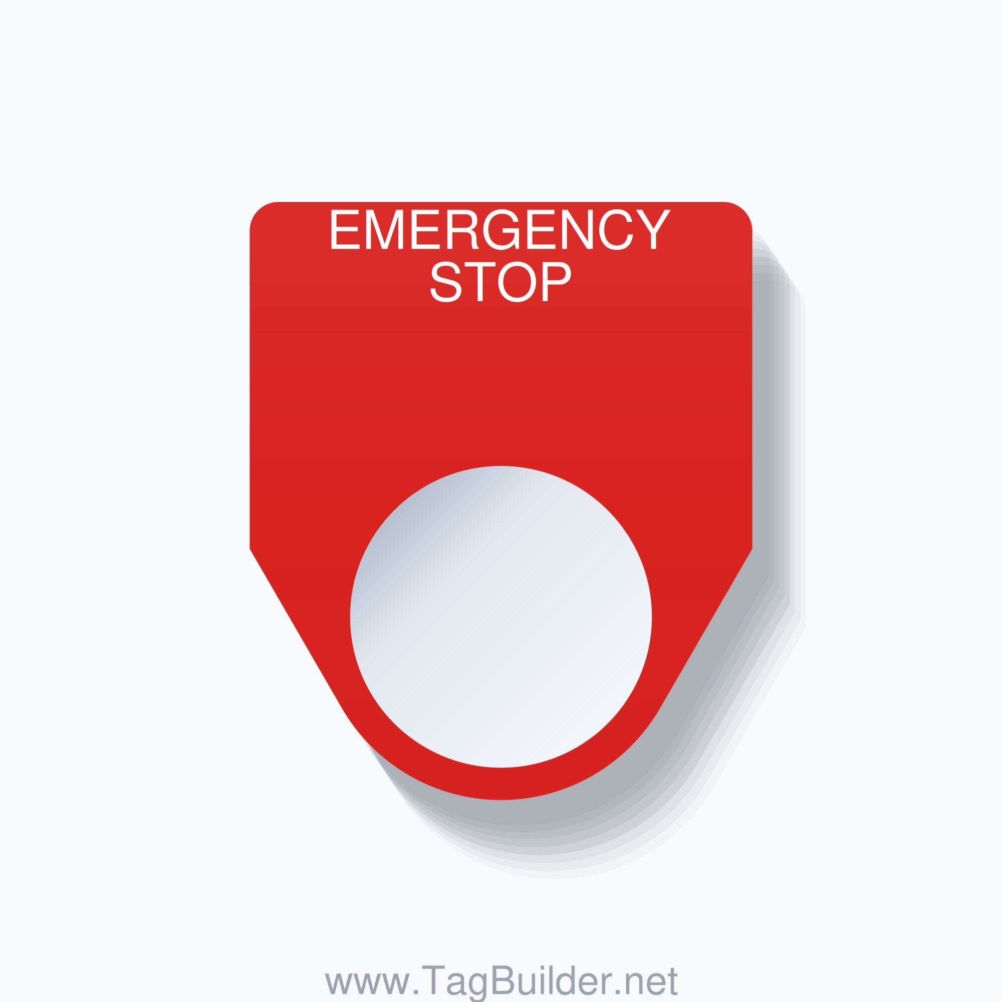 22mm Ring Tag – EMERGENCY STOP, White on Red