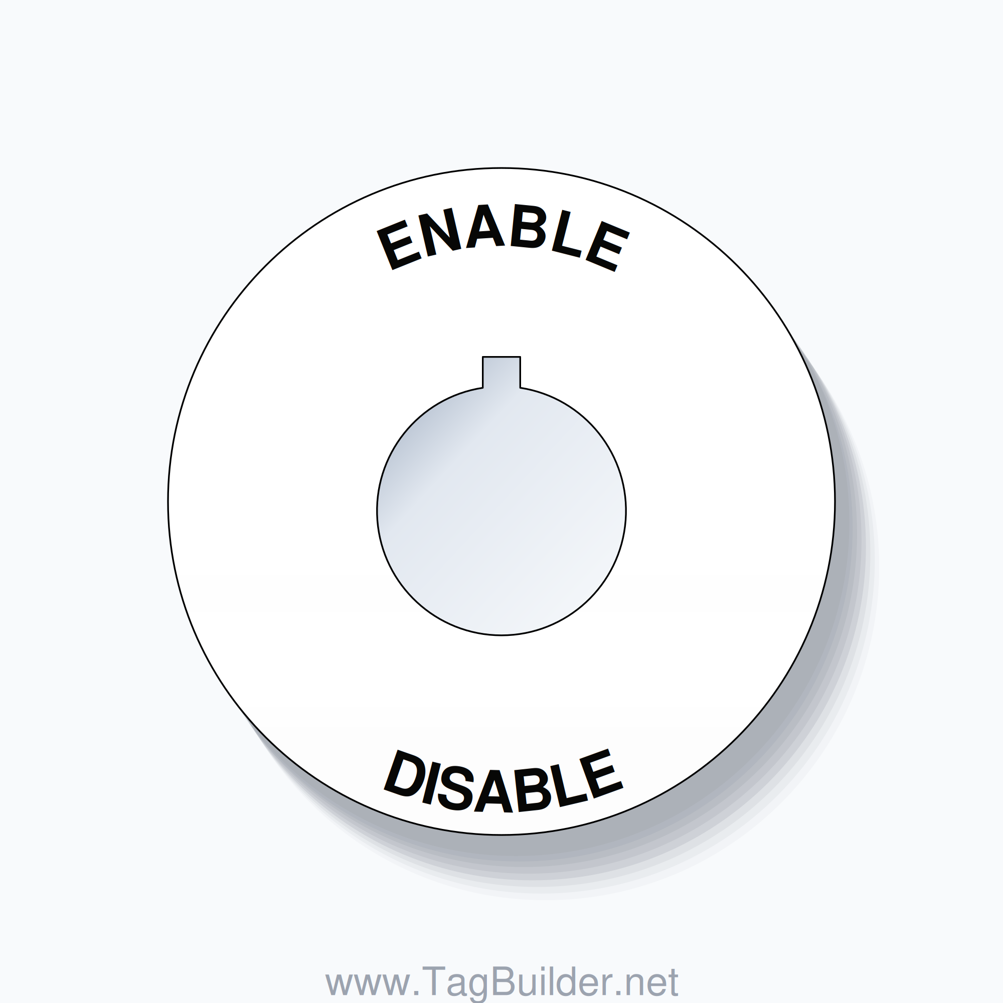 22mm Ring Tag – ENABLE DISABLE, Single-Line 60mm Round, Allen-Bradley Compatible, Black on White