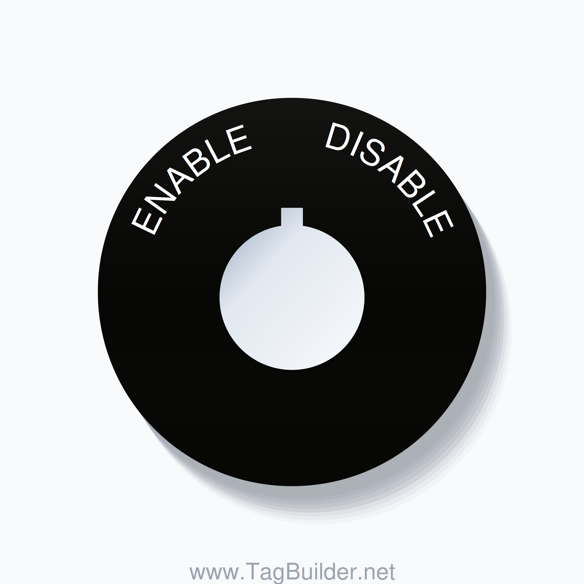 22mm Ring Tag – ENABLE       DISABLE, Single-Line 60mm Round, Allen-Bradley Compatible, White on Black
