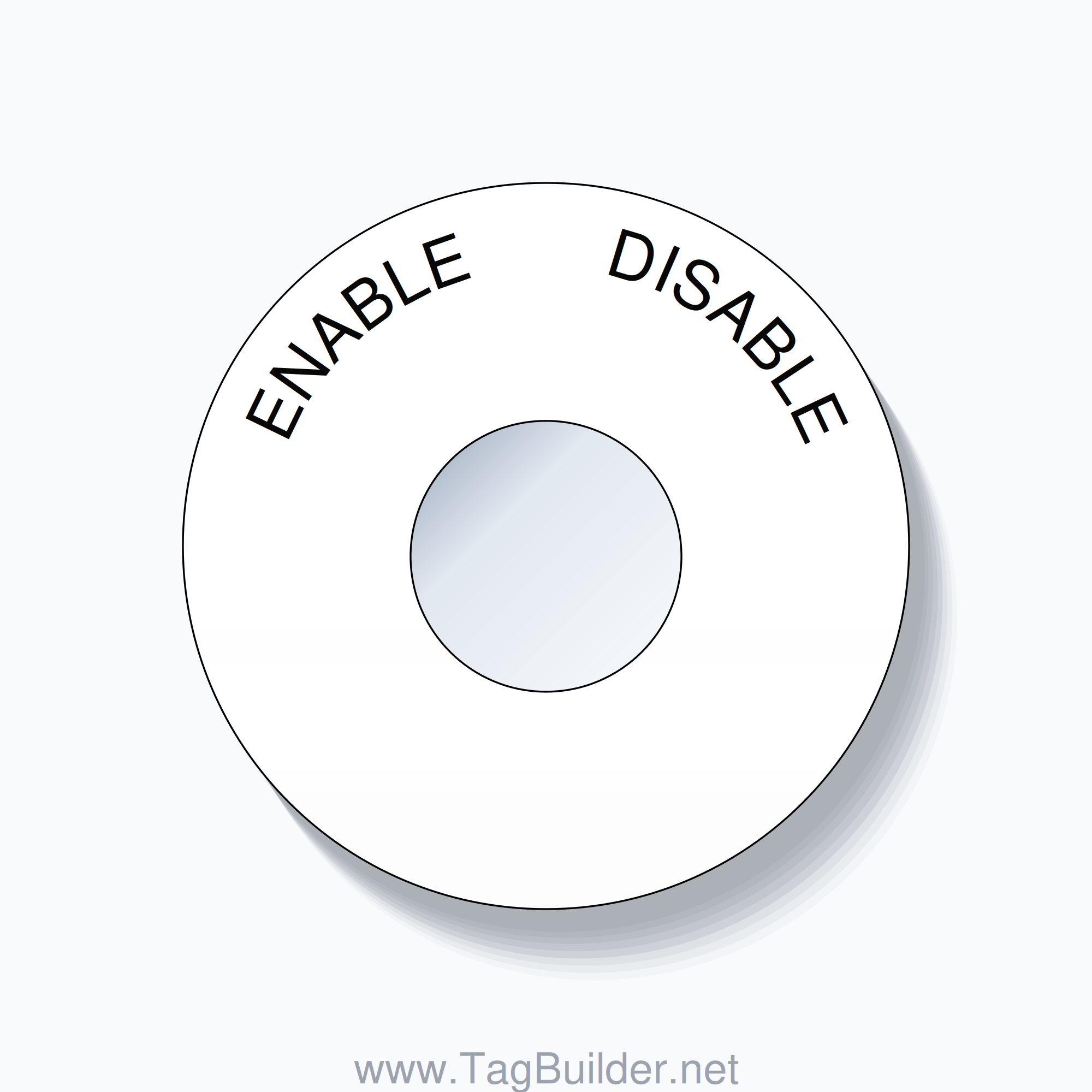 22mm Ring Tag – ENABLE       DISABLE, Single-Line 60mm Round, Black on White