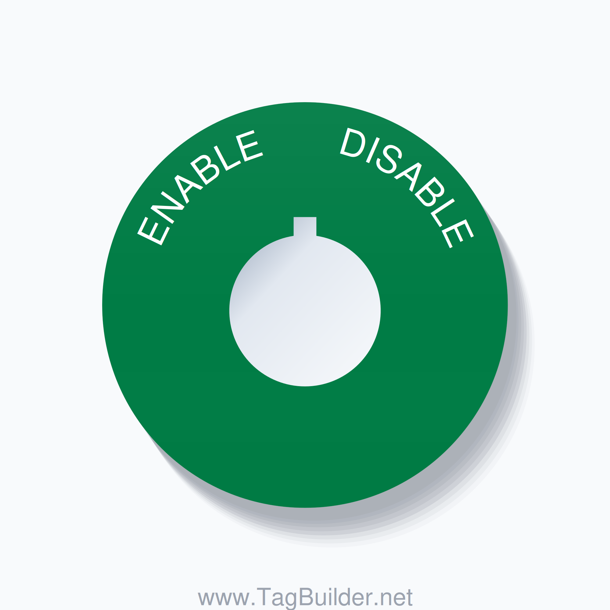 22mm Ring Tag – ENABLE       DISABLE, Single-Line 60mm Round, Allen-Bradley Compatible, White on Green