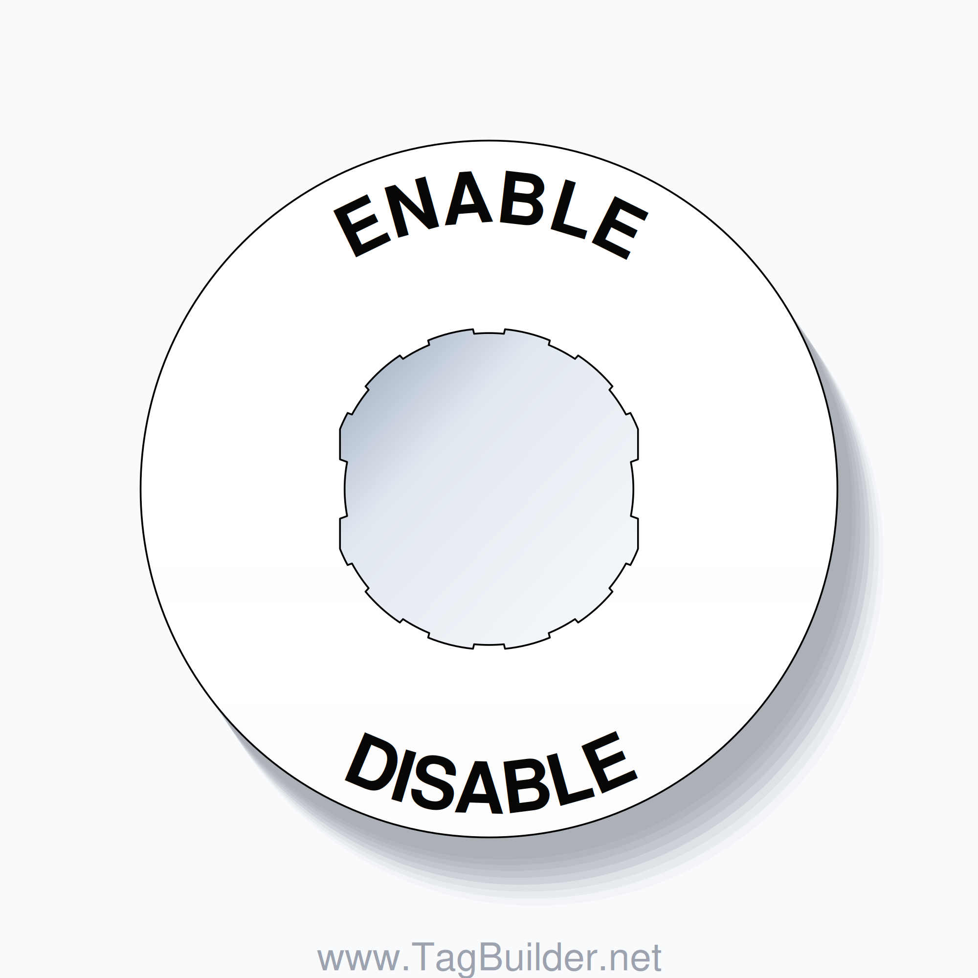 22mm Ring Tag – ENABLE DISABLE, Single-Line 60mm Round, Schneider Electric Compatible, Black on White