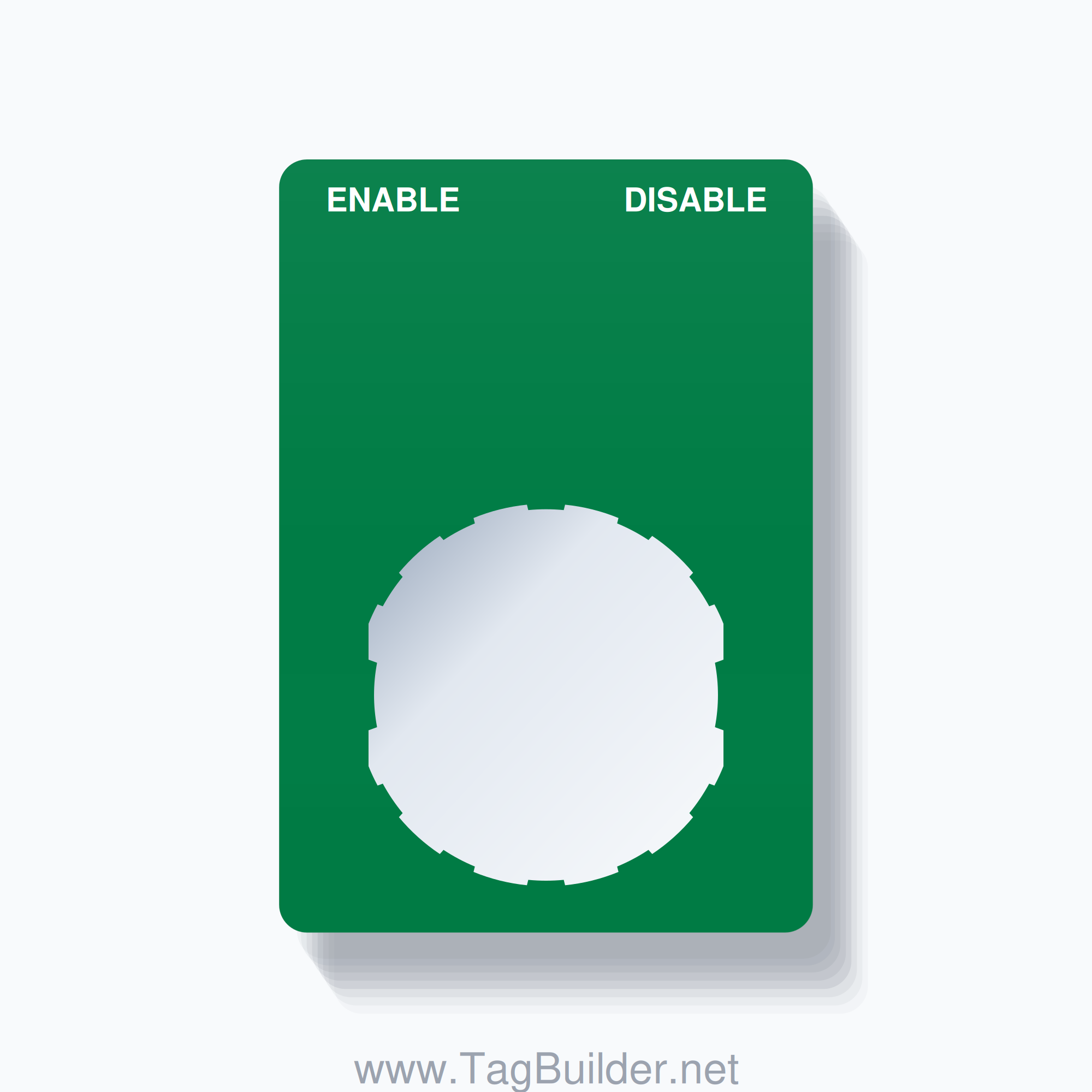 22mm Ring Tag – ENABLE DISABLE, Two-Line Rounded, Schneider Electric Compatible, White on Green
