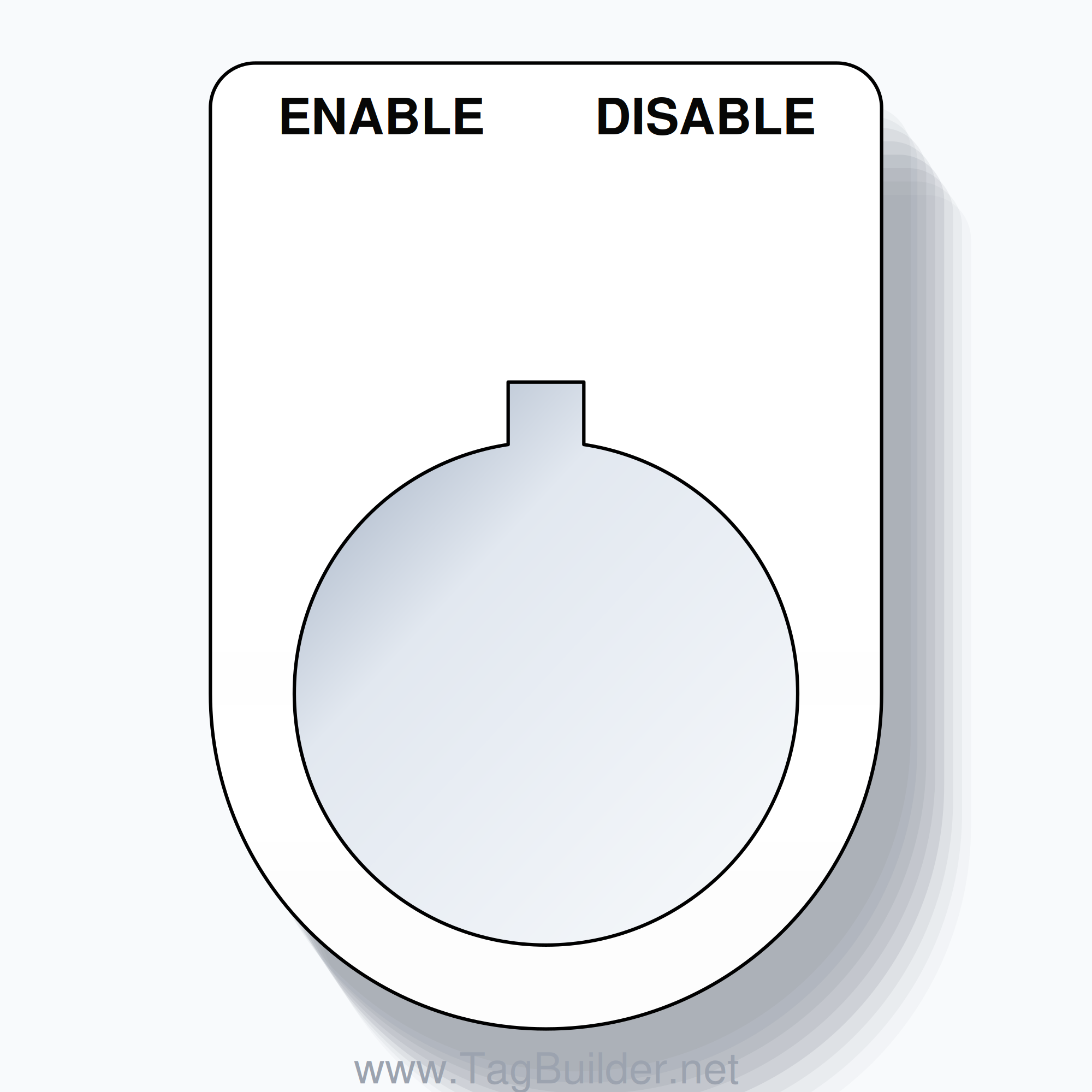 22mm Ring Tag – ENABLE DISABLE, Two-Line Slim, Allen-Bradley Compatible, Black on White