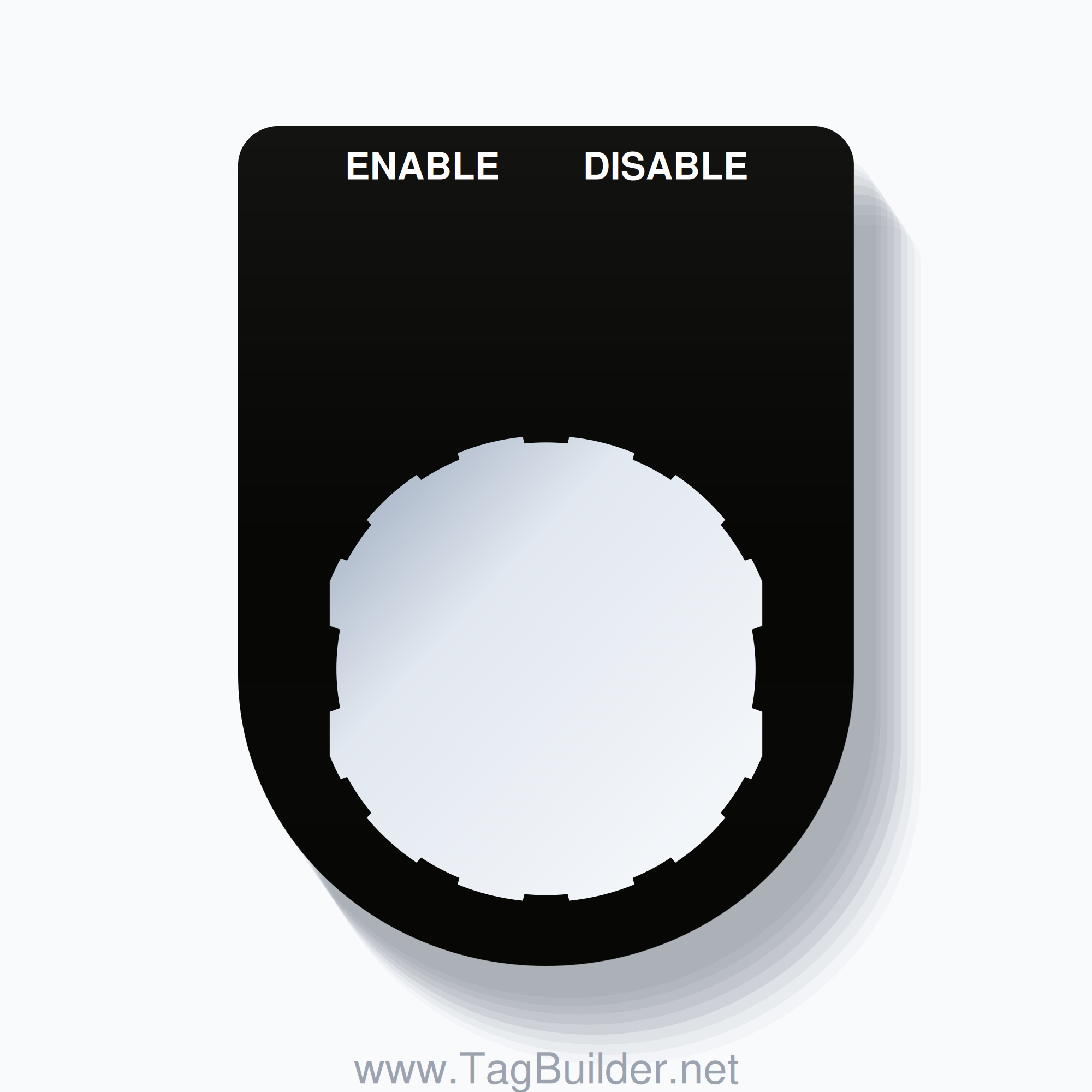 22mm Ring Tag – ENABLE DISABLE, Two-Line Slim, Schneider Electric Compatible, White on Black