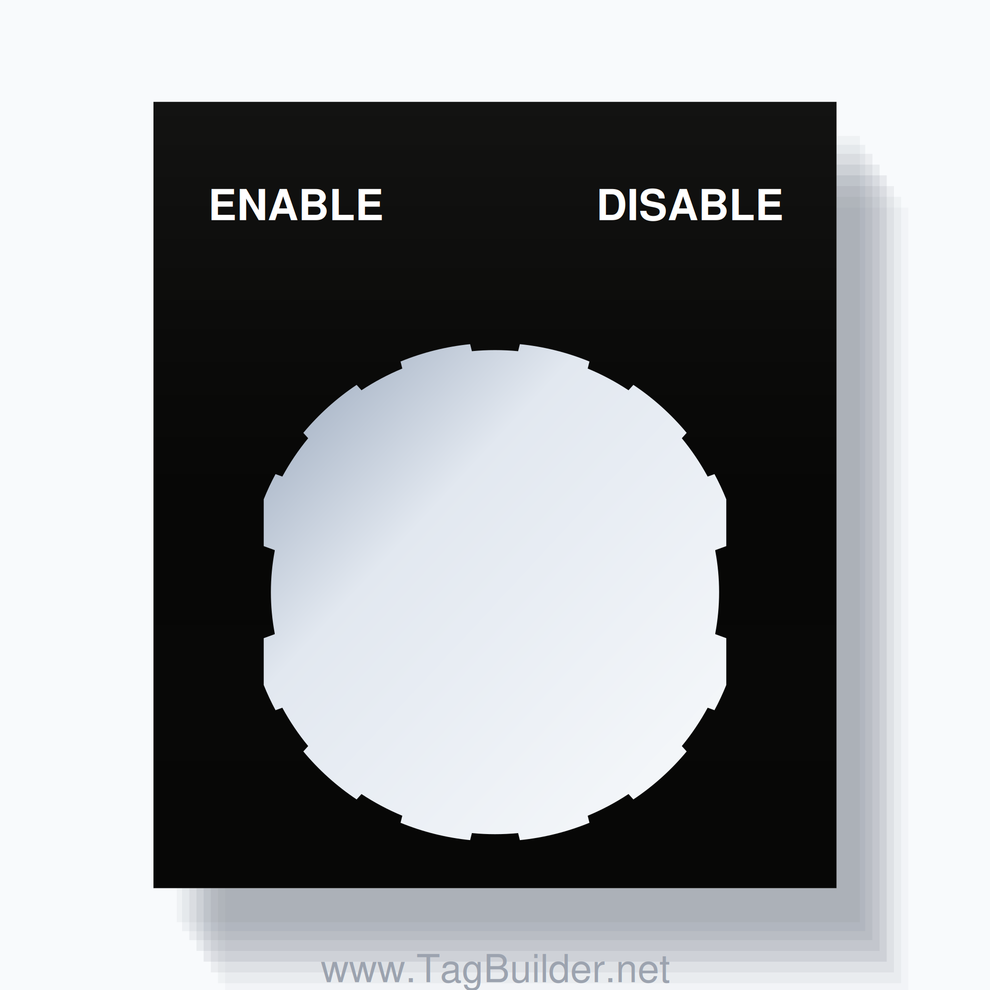 22mm Ring Tag – ENABLE DISABLE, Two-Line Square, Schneider Electric Compatible, White on Black
