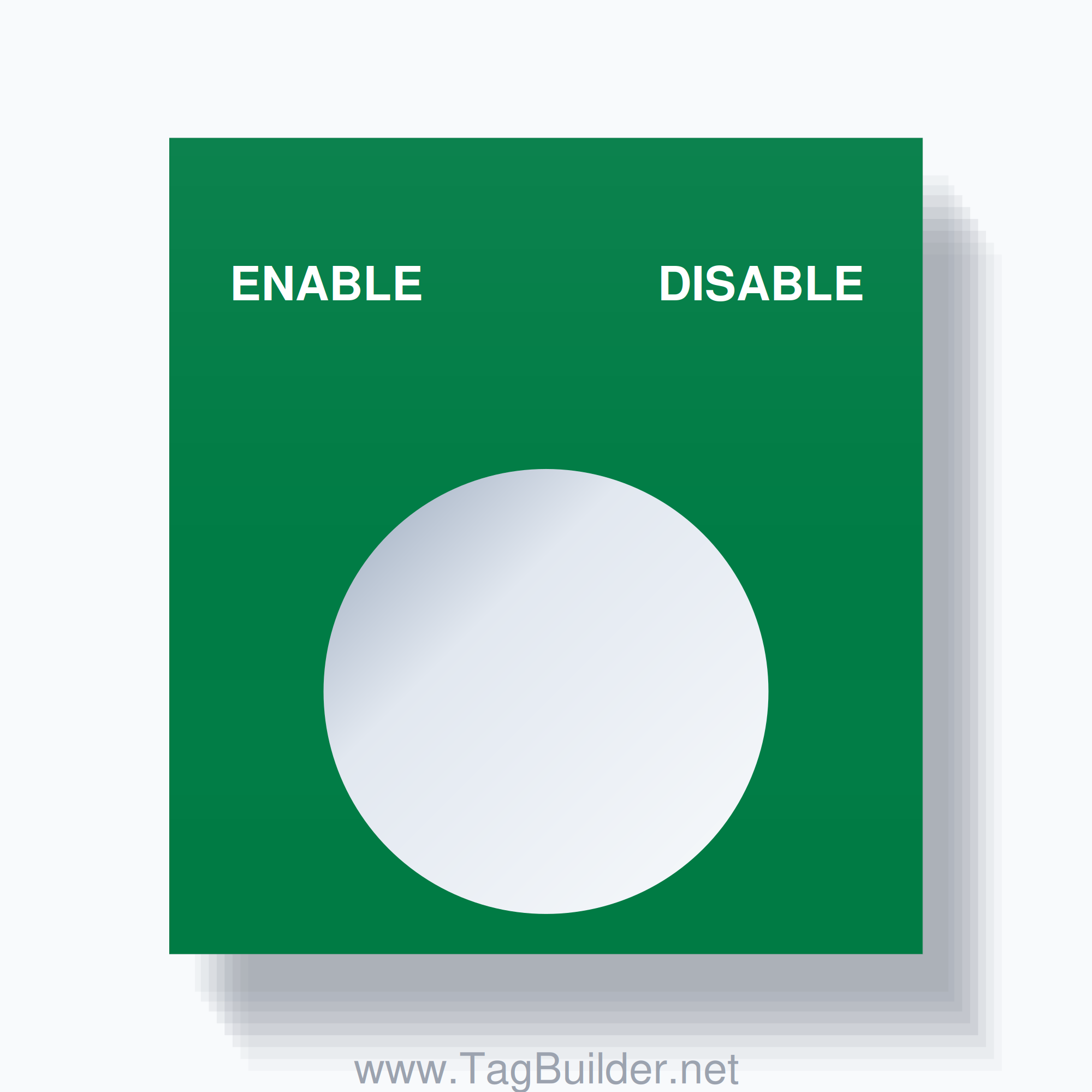 22mm Ring Tag – ENABLE DISABLE, Two-Line Square, White on Green