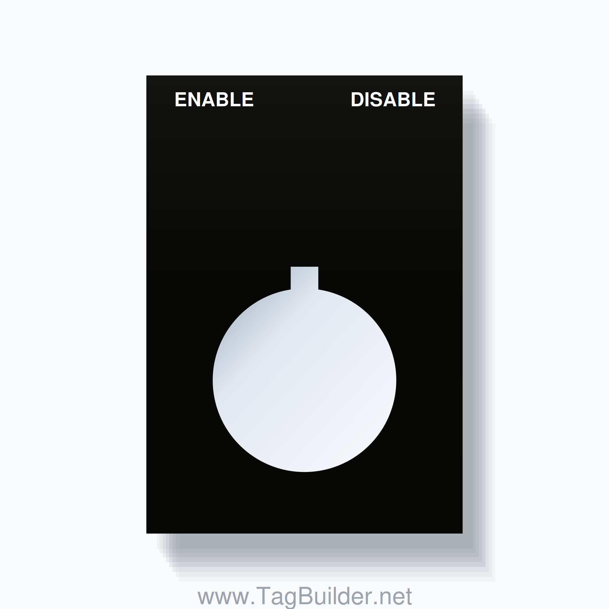 22mm Ring Tag – ENABLE DISABLE, Two-Line Squared, Allen-Bradley Compatible, White on Black