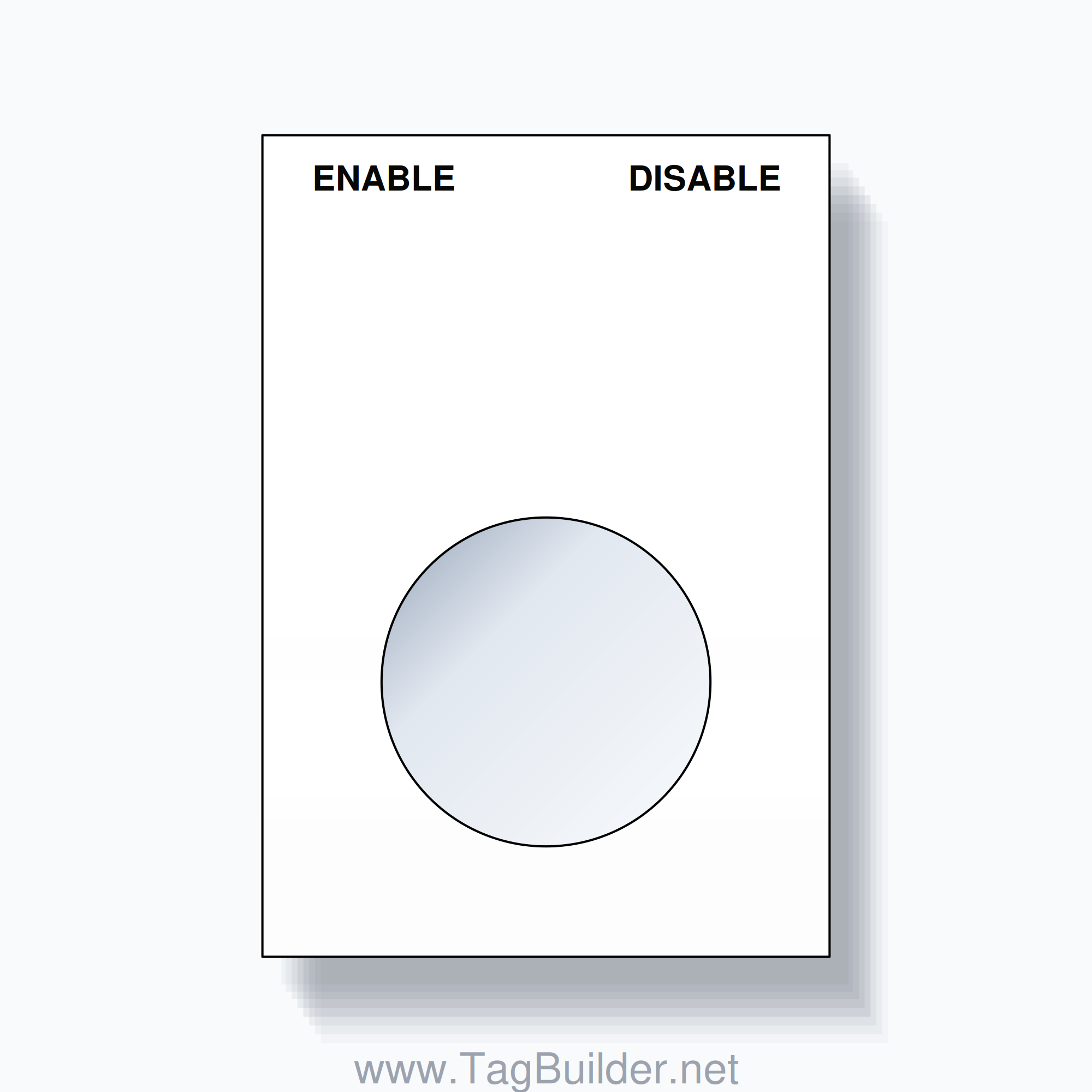 22mm Ring Tag – ENABLE DISABLE, Two-Line Squared, Black on White