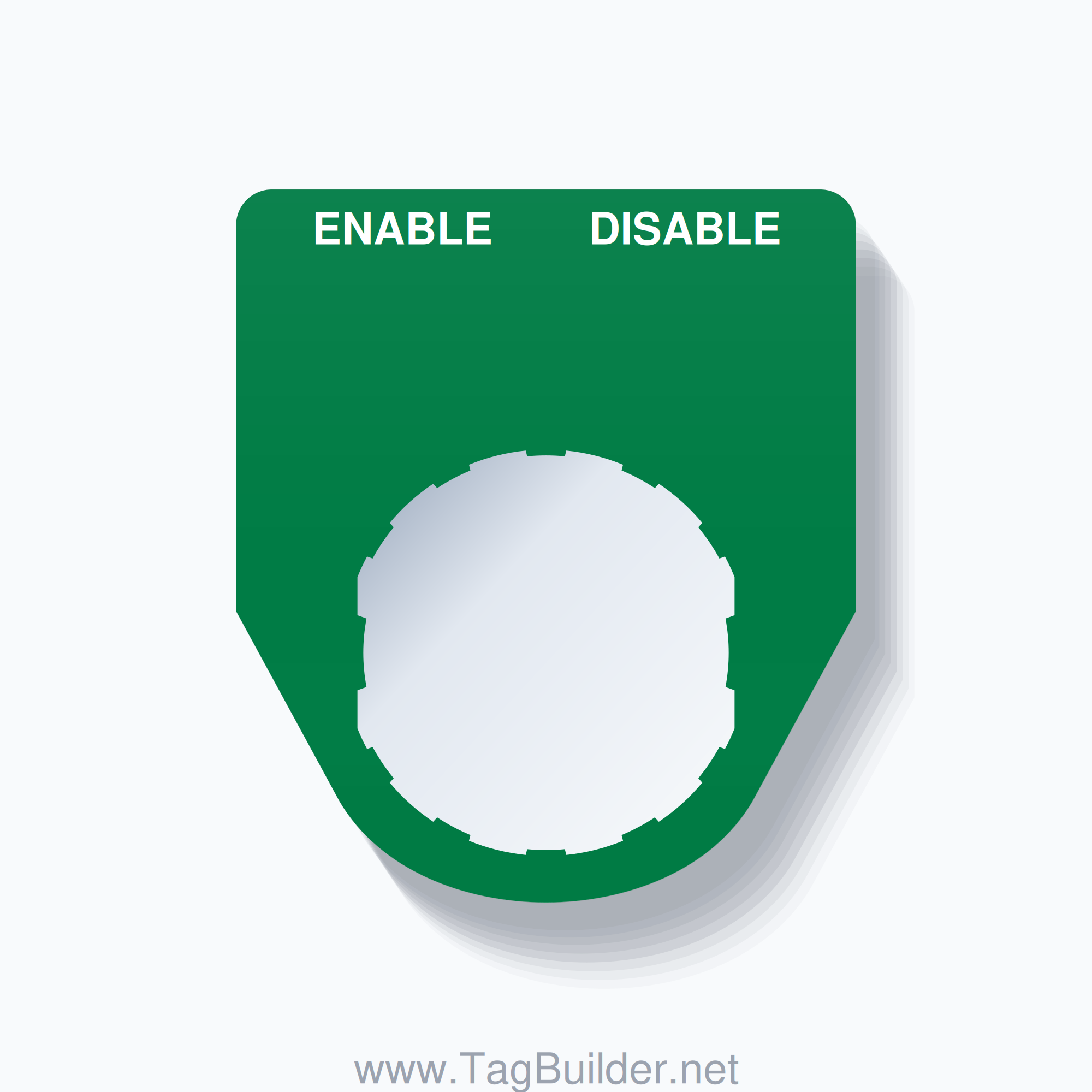 22mm Ring Tag – ENABLE DISABLE, Two-Line Traditional, Schneider Electric Compatible, White on Green