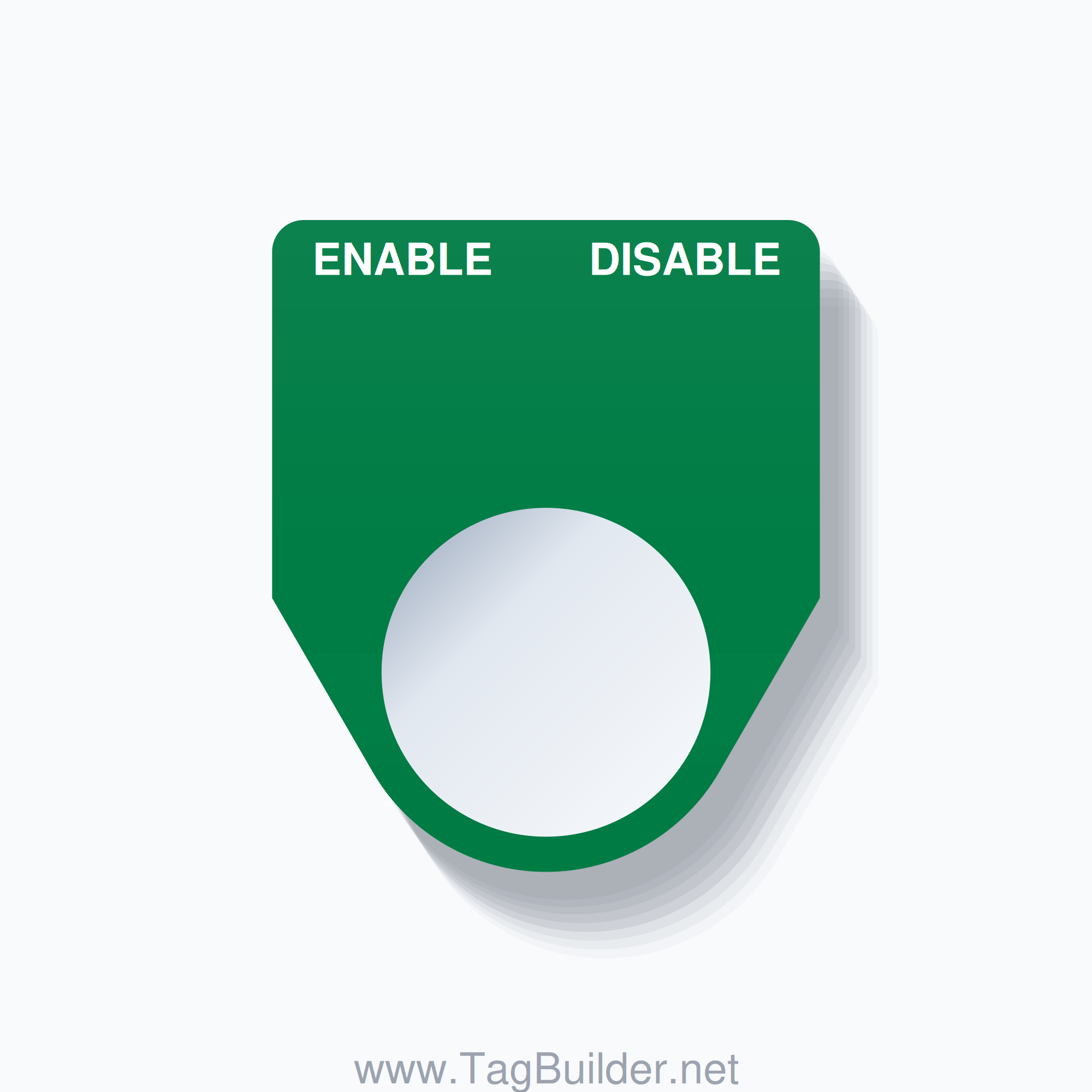 22mm Ring Tag – ENABLE DISABLE, Two-Line Traditional, White on Green