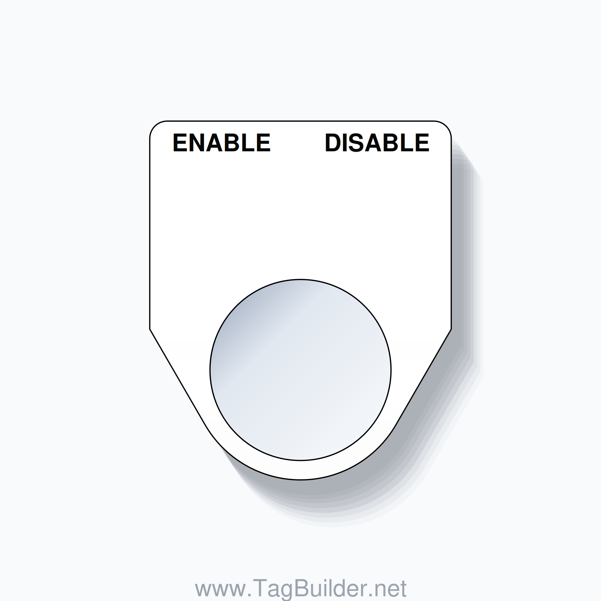 22mm Ring Tag – ENABLE DISABLE, Two-Line Traditional, Black on White