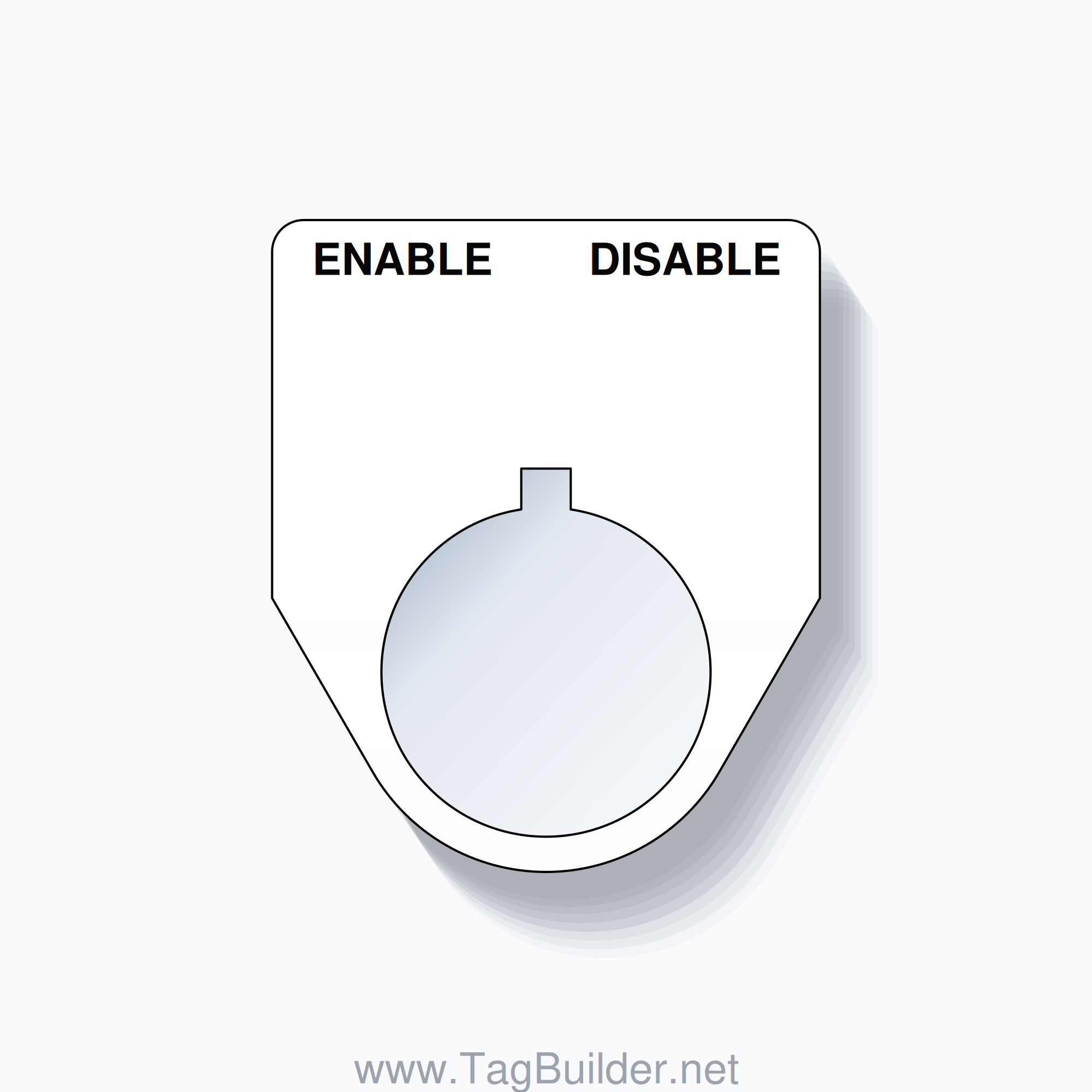 22mm Ring Tag – ENABLE DISABLE, Two-Line Traditional, Allen-Bradley Compatible, Black on White