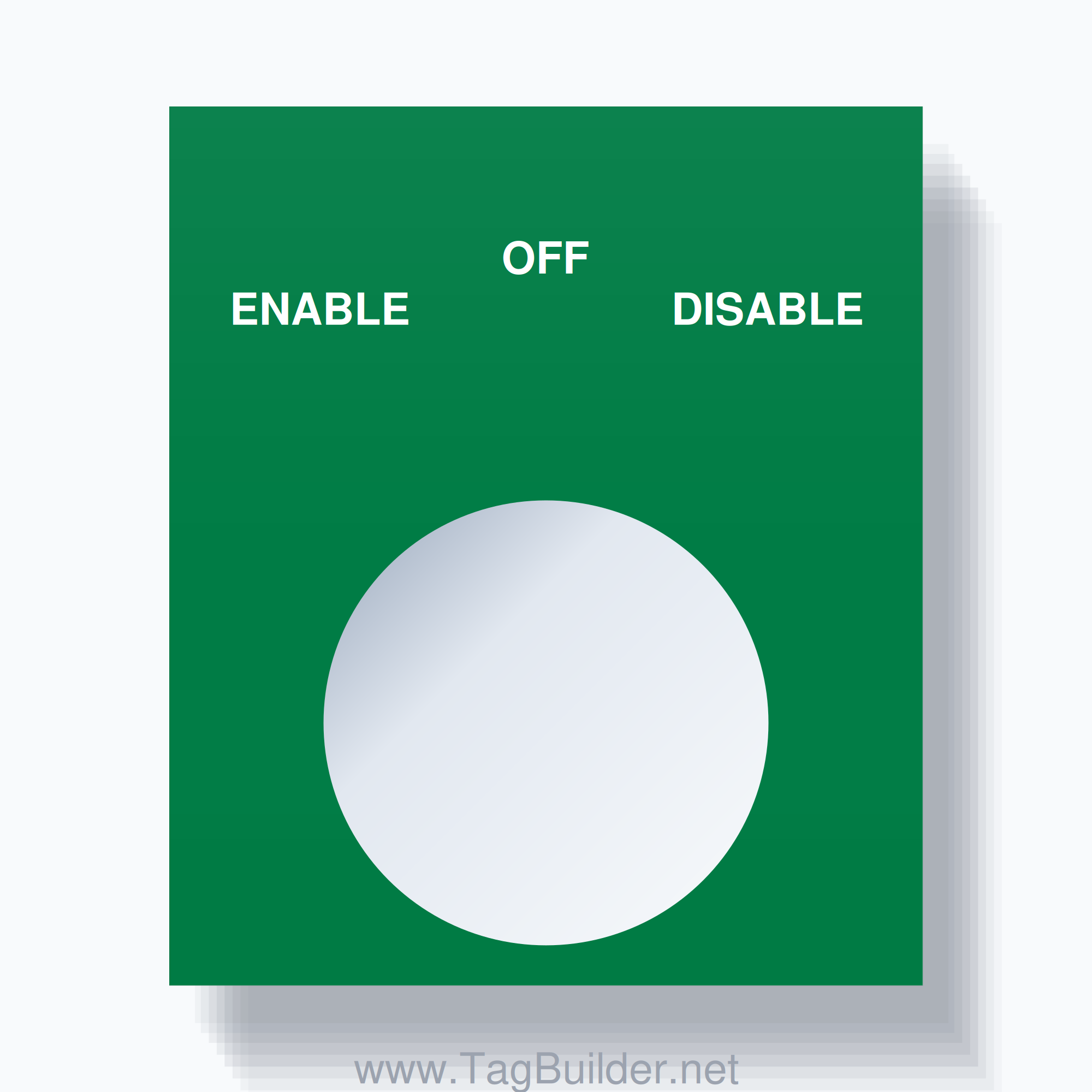 22mm Ring Tag – ENABLE OFF DISABLE, Three-Line Square, White on Green