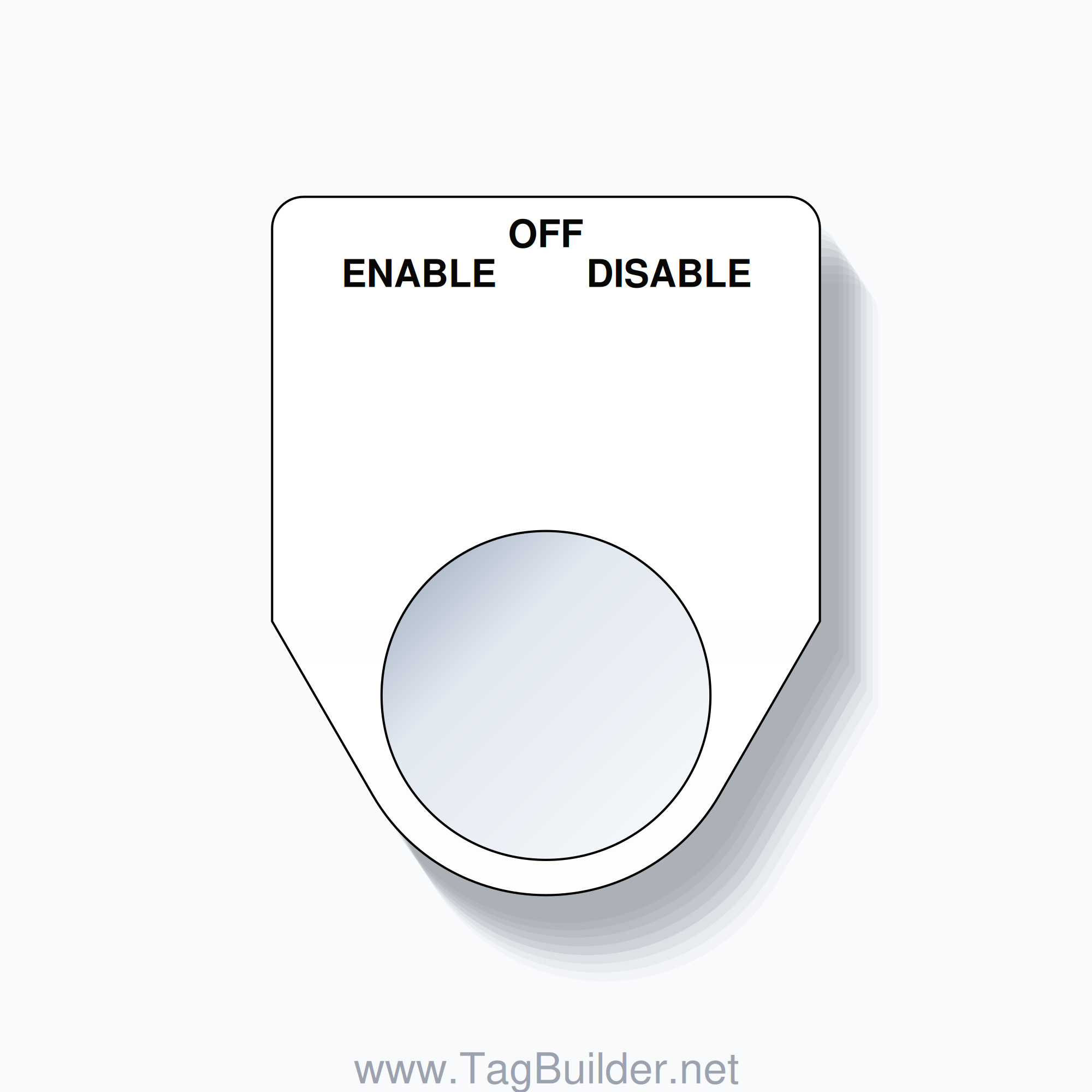 22mm Ring Tag – ENABLE OFF DISABLE, Three-Line Traditional, Black on White