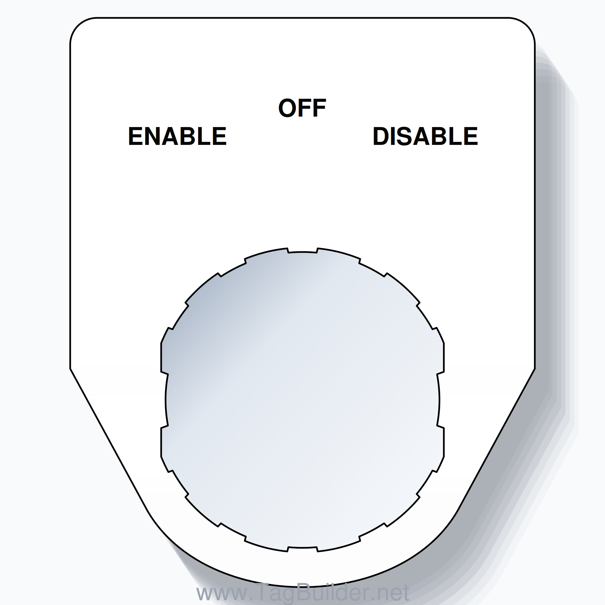 22mm Ring Tag – ENABLE OFF DISABLE, Three-Line Traditional, Schneider Electric Compatible, Black on White