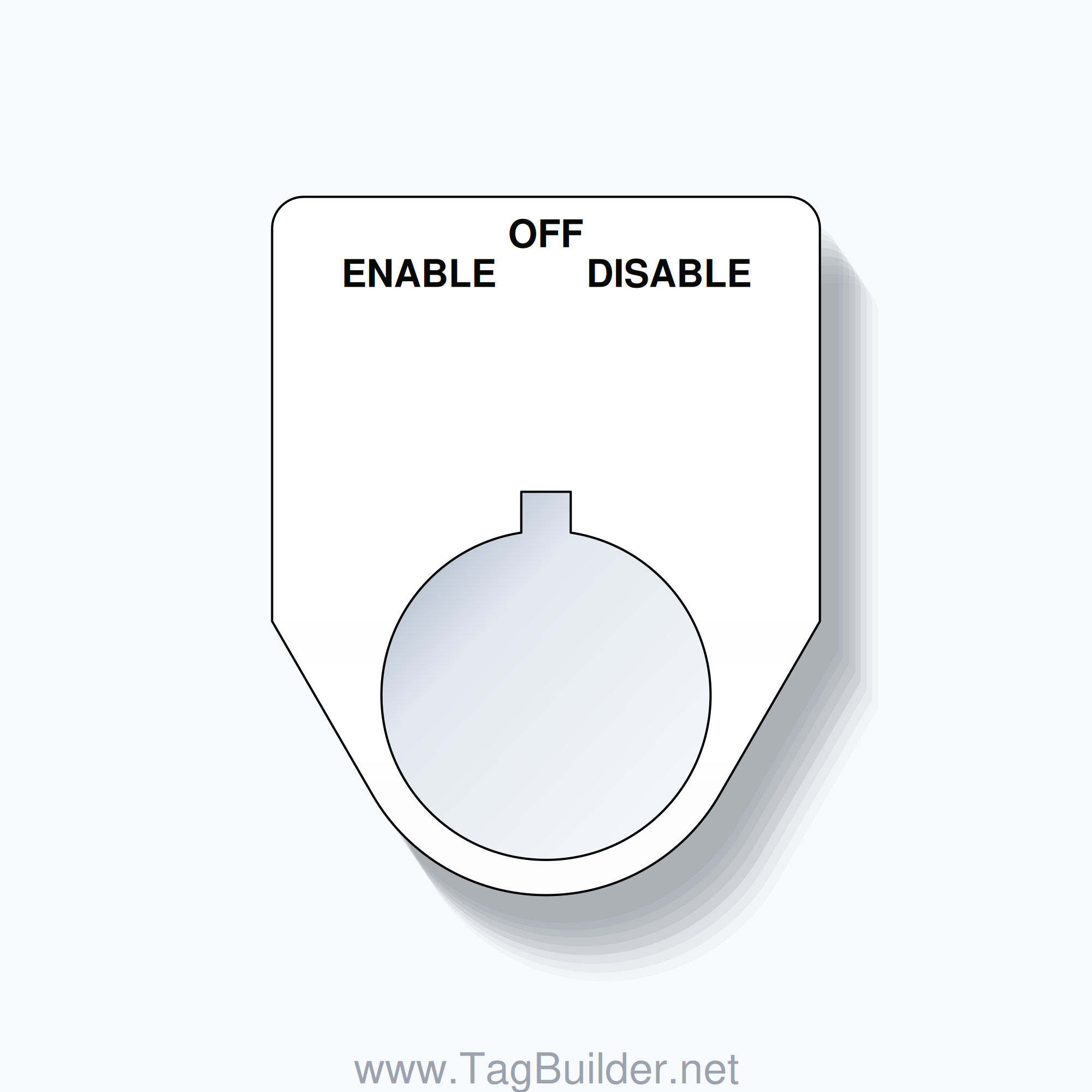 22mm Ring Tag – ENABLE OFF DISABLE, Three-Line Traditional, Allen-Bradley Compatible, Black on White