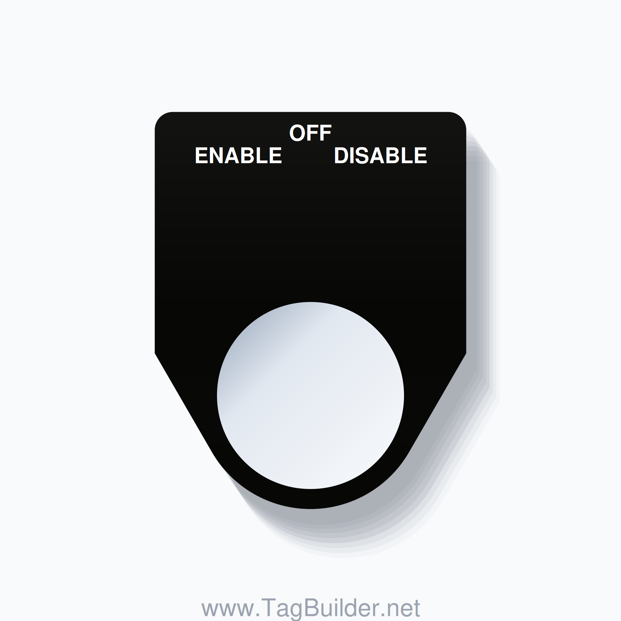 22mm Ring Tag – ENABLE OFF DISABLE, Three-Line Traditional, White on Black