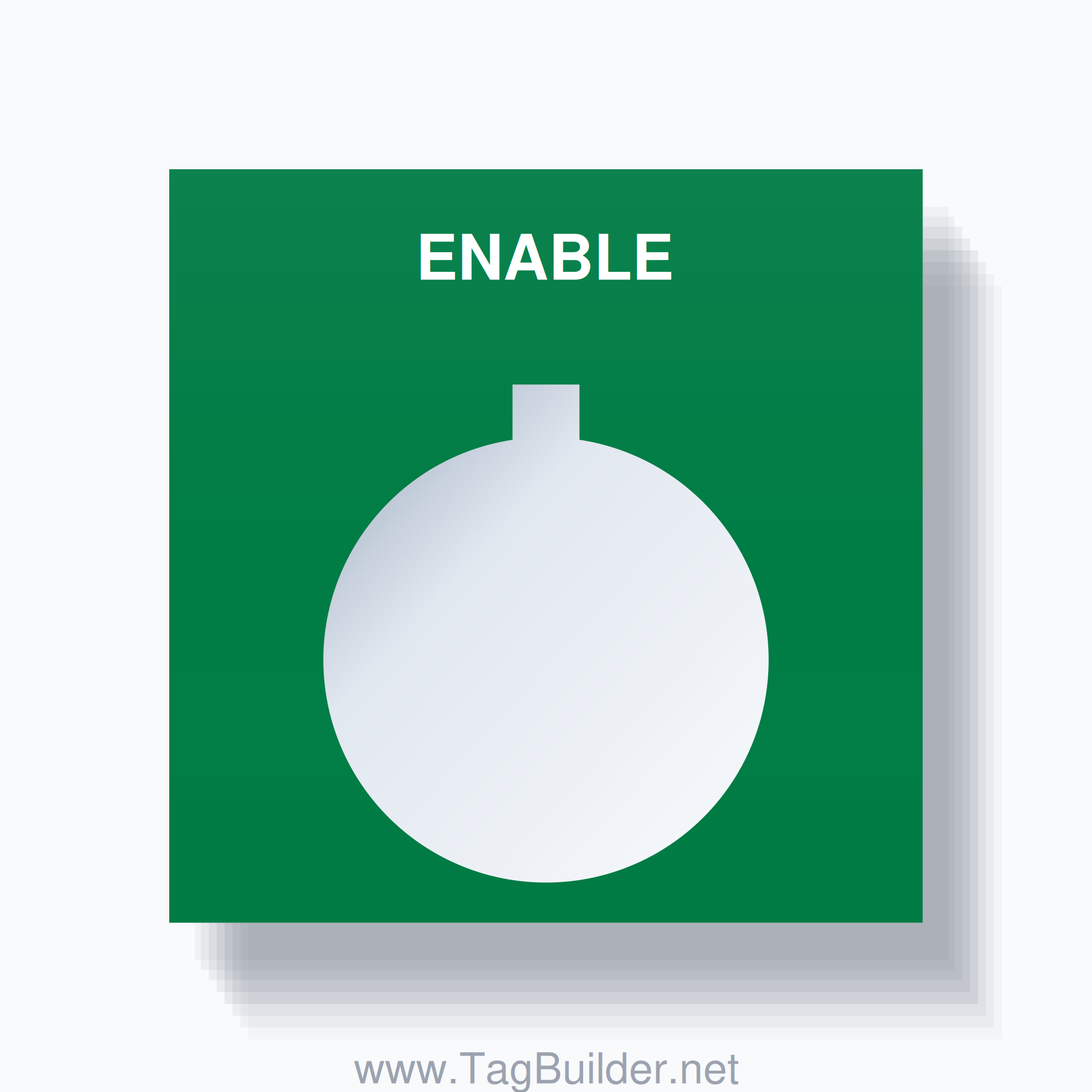 22mm Ring Tag – ENABLE, Single-Line Square, Allen-Bradley Compatible, White on Green
