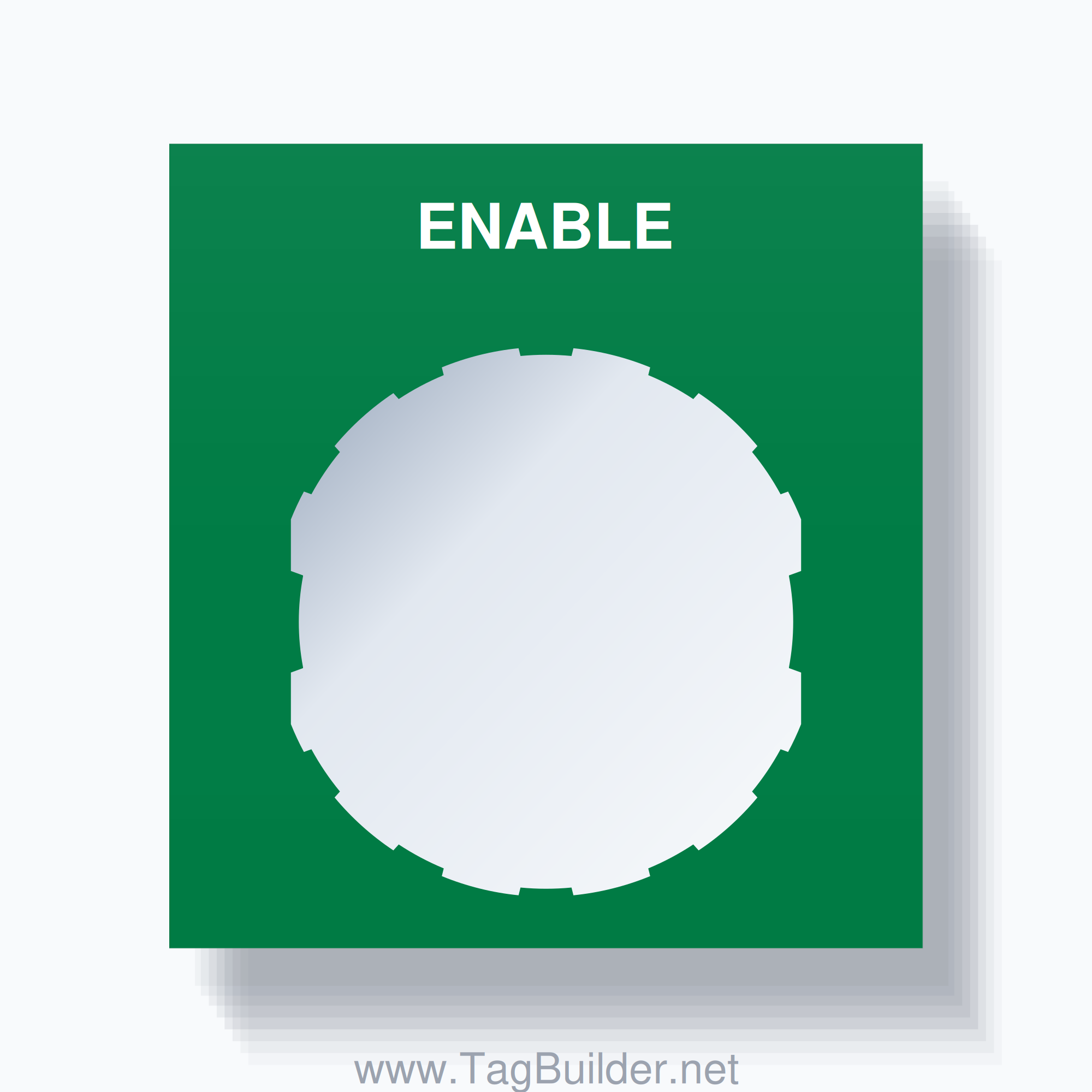 22mm Ring Tag – ENABLE, Single-Line Square, Schneider Electric Compatible, White on Green