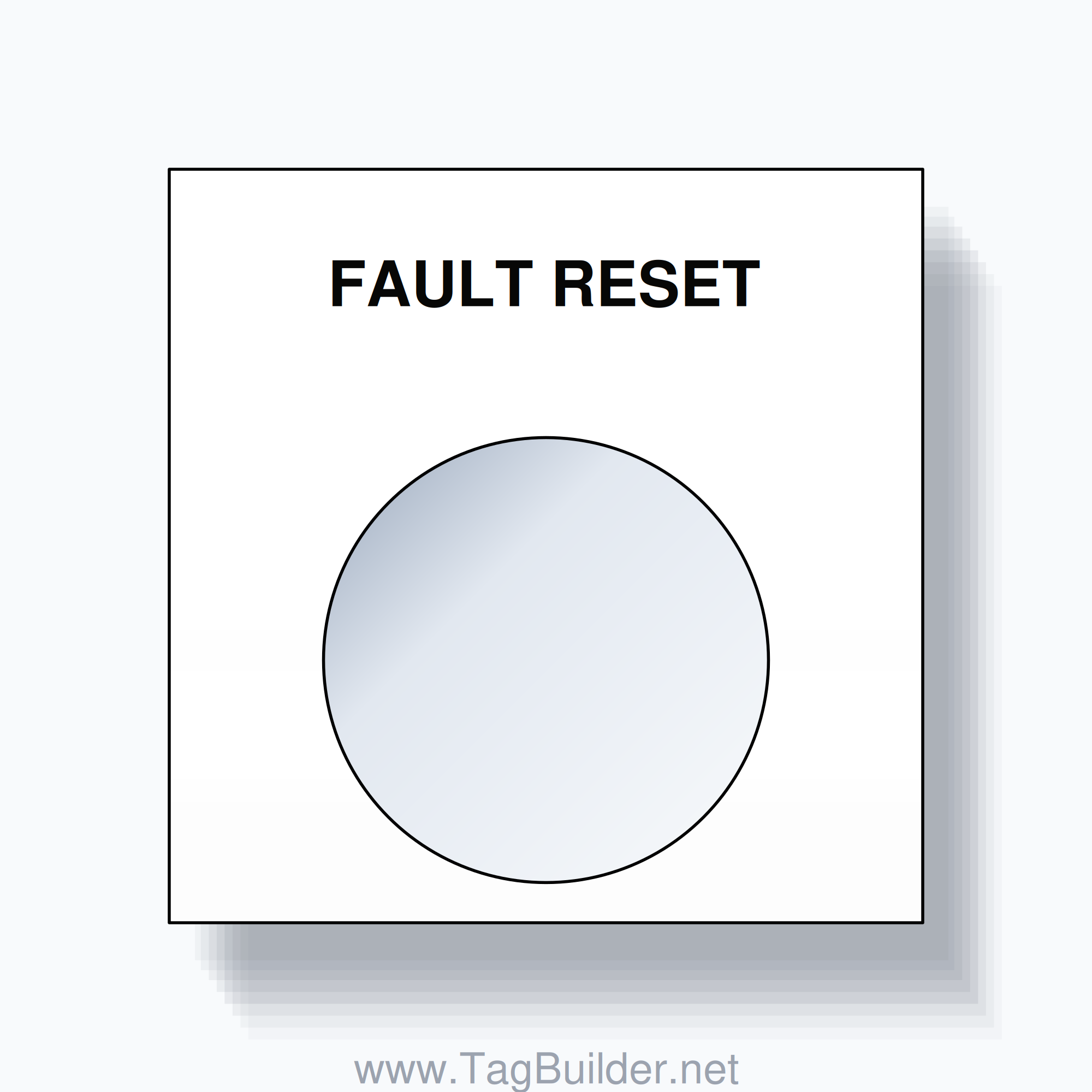 22mm Ring Tag – FAULT RESET, Single-Line Square, Black on White