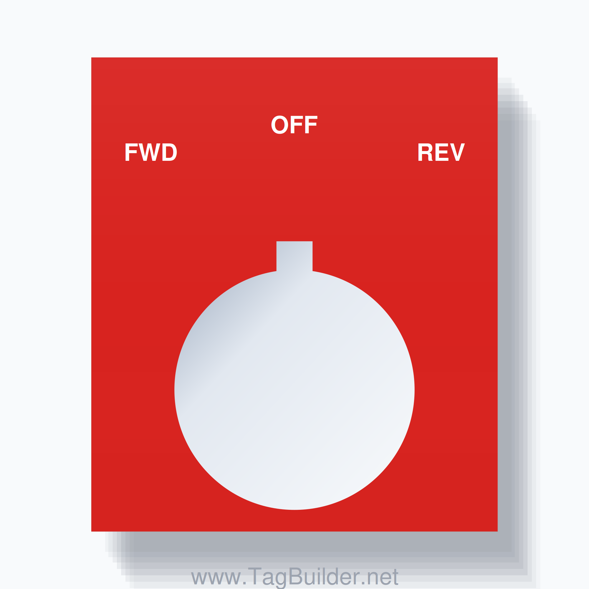 22mm Ring Tag – FWD OFF REV, Three-Line Square, Allen-Bradley Compatible, White on Red