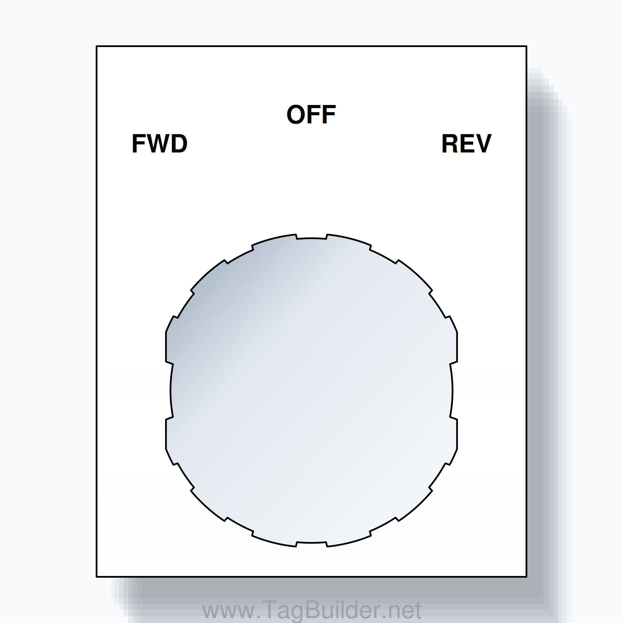 22mm Ring Tag – FWD OFF REV, Three-Line Square, Schneider Electric Compatible, Black on White