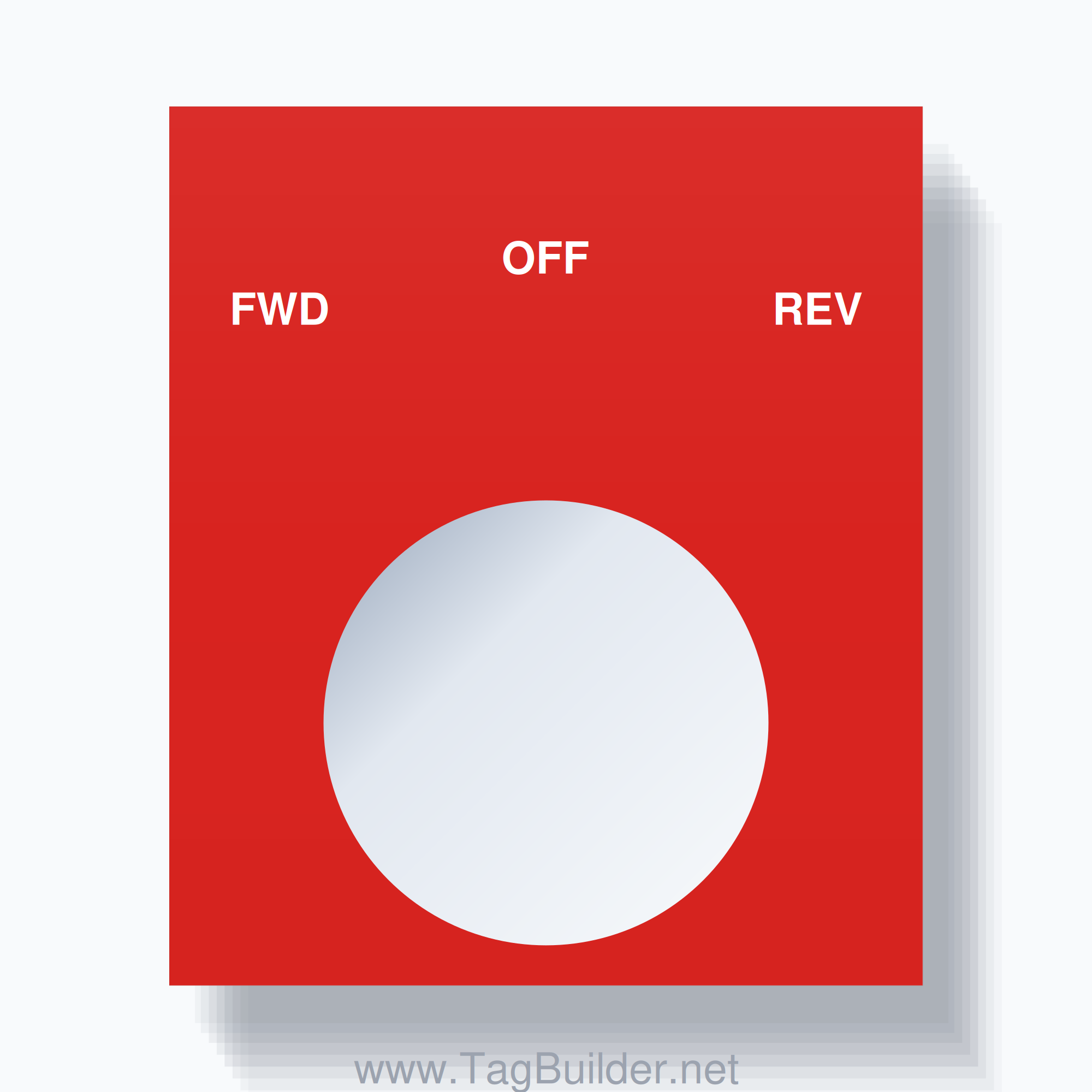 22mm Ring Tag – FWD OFF REV, Three-Line Square, White on Red