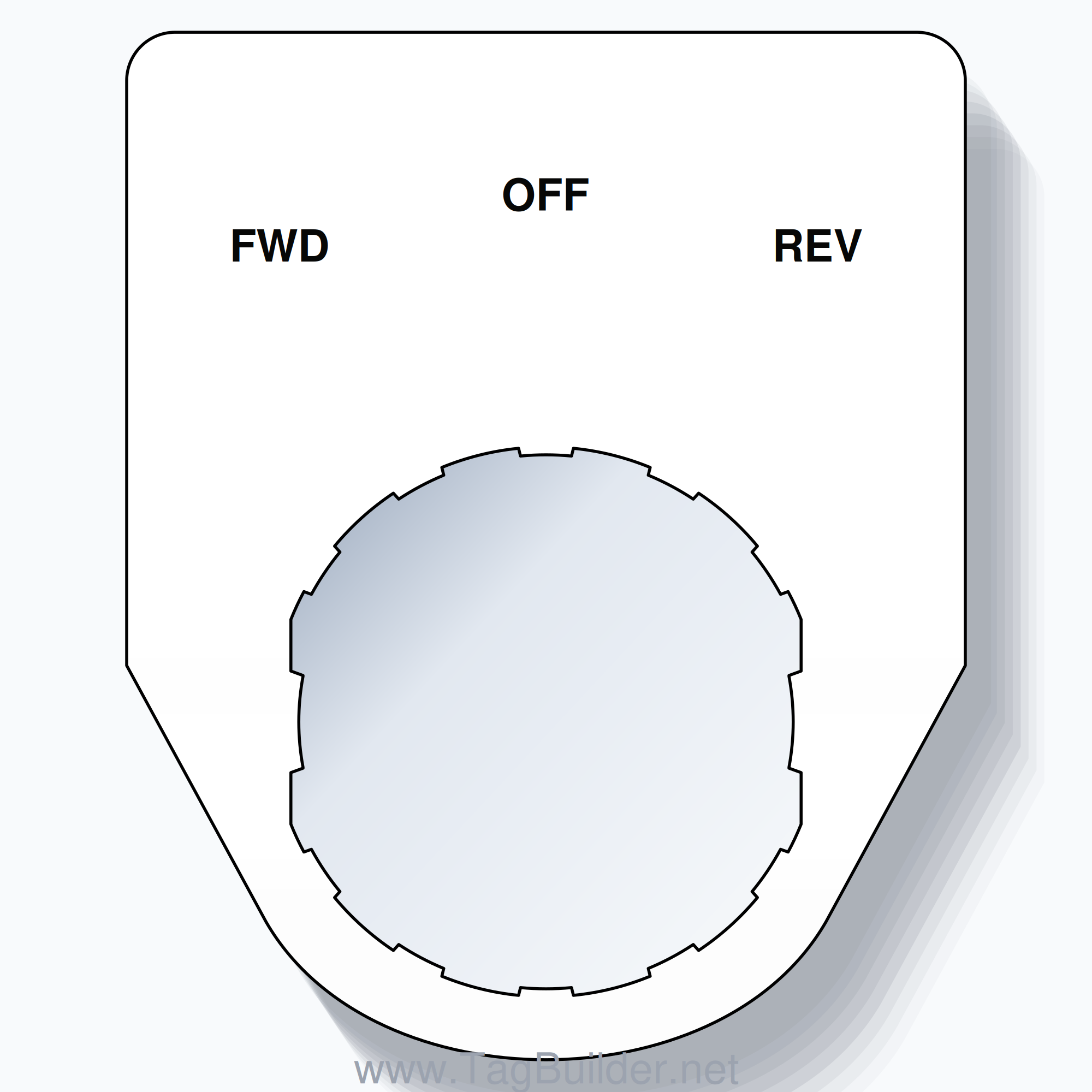 22mm Ring Tag – FWD OFF REV, Three-Line Traditional, Schneider Electric Compatible, Black on White